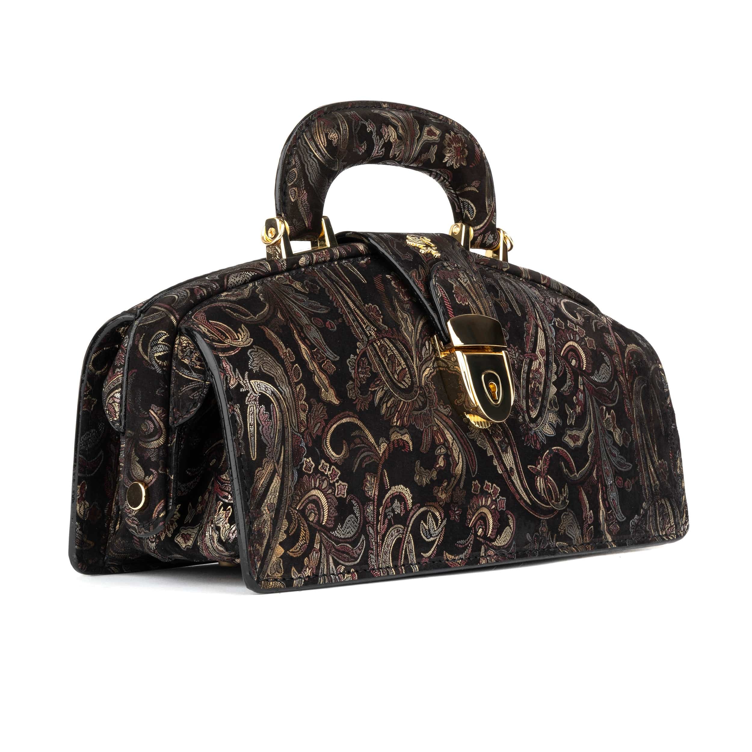 Gazelle - Black & Gold & Burgundy - Women’s patent leather top handle & crossbody bag