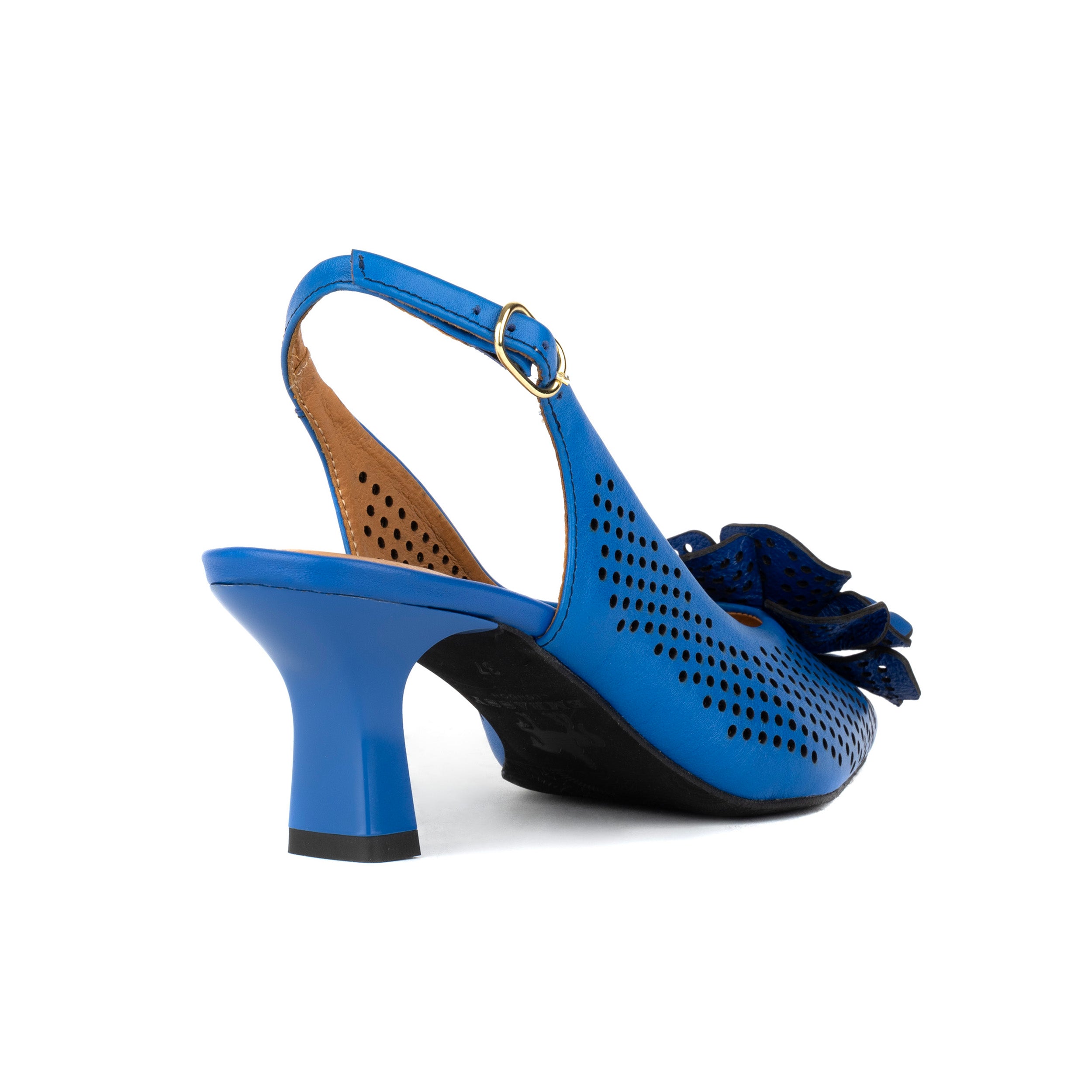 Florence - Vibrant Blue - Women's Leather Slingback Heel with Flower Detail