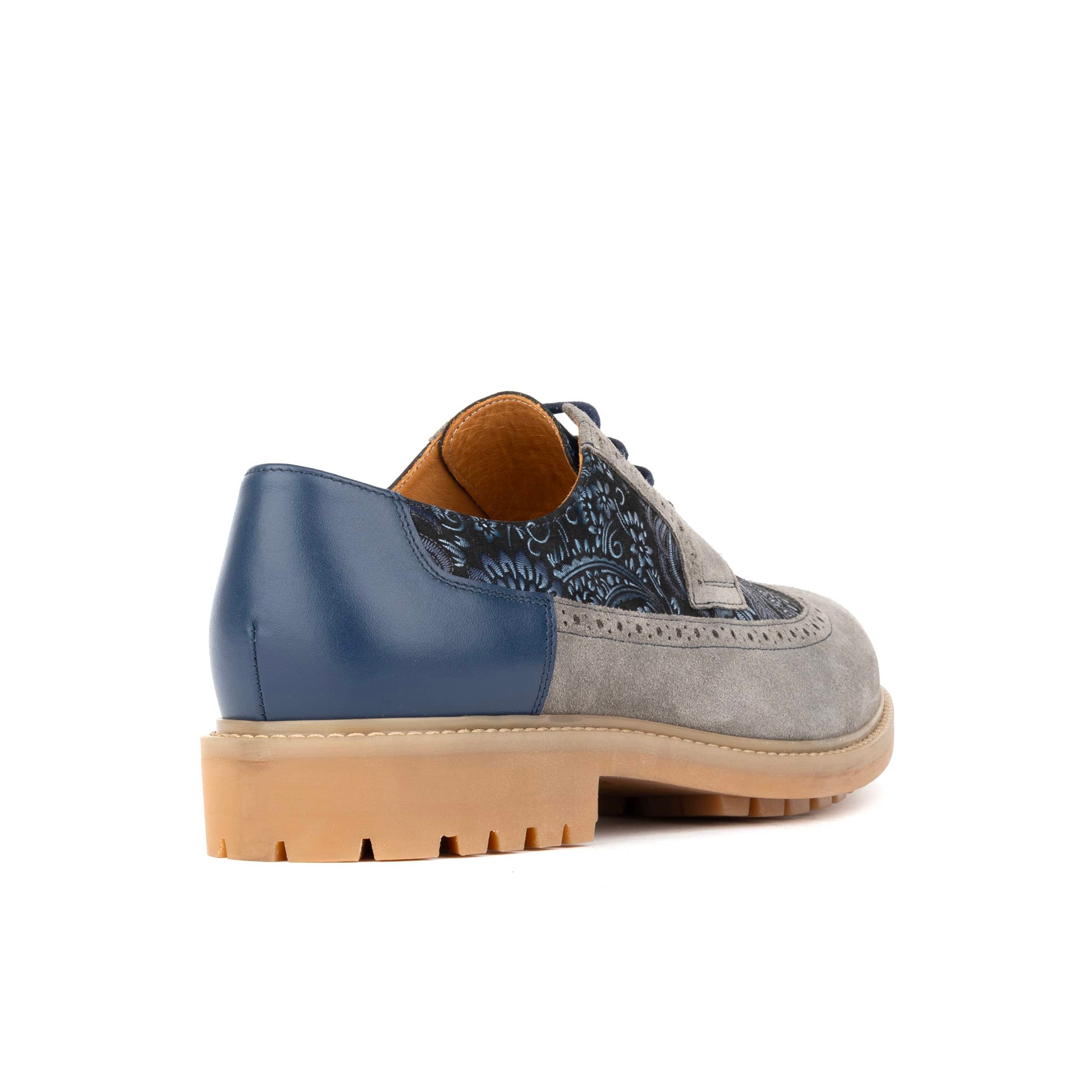 Cyclone - Grey, Blue & Silver Paisley - Men's Chunky Sole Leather & Suede Shoe with Paisley Print