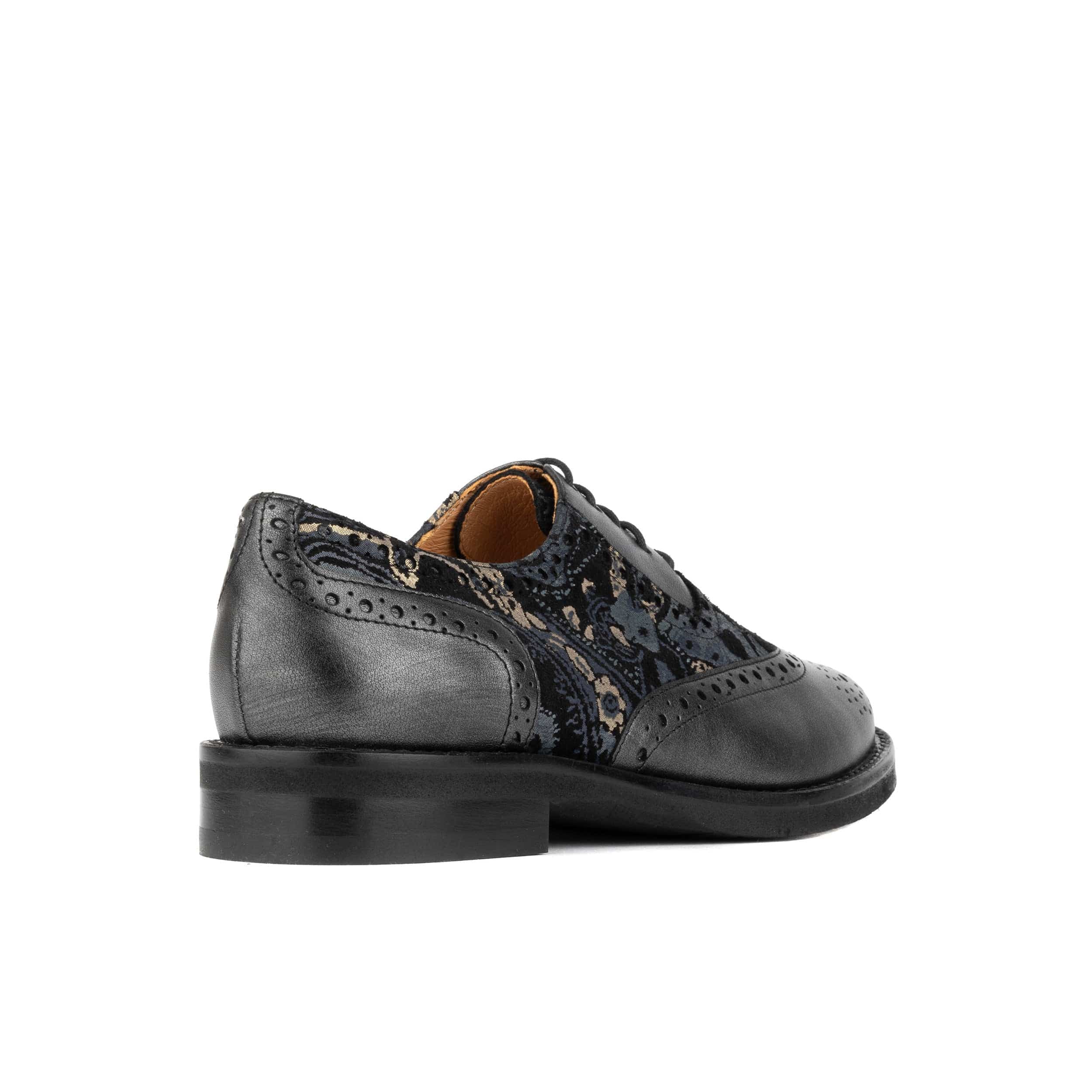 Vivienne - Black & Grey & Gold - Women's oxford lace-up shoe with brogue details