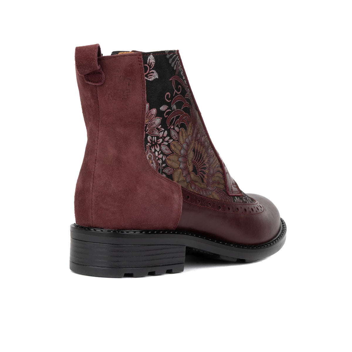 Milliner - Burgundy Floral - Women's leather round toe rubber sole ankle boot in black
