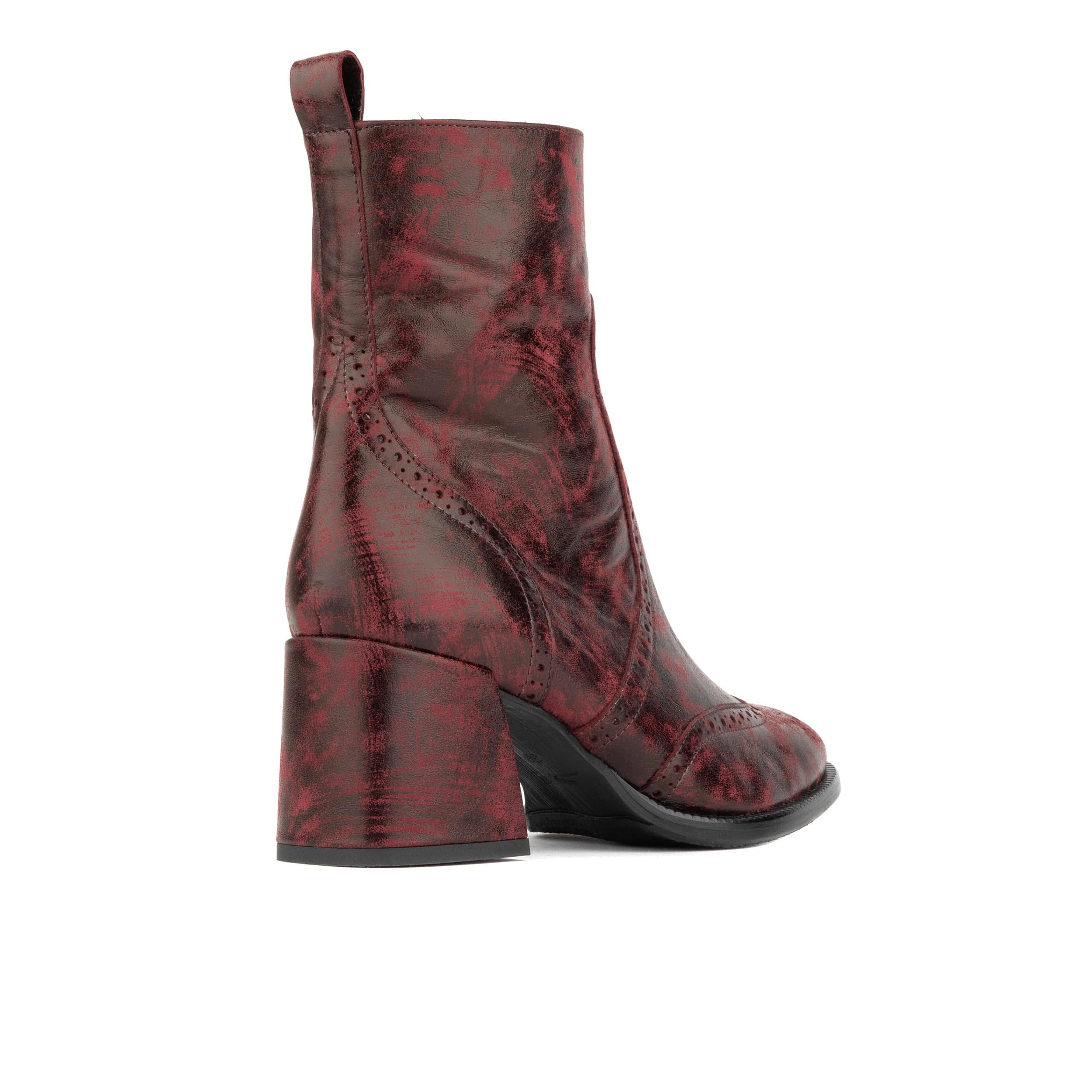 Chloe - Burgundy - Women's block heel higher ankle leather boot with side zip
