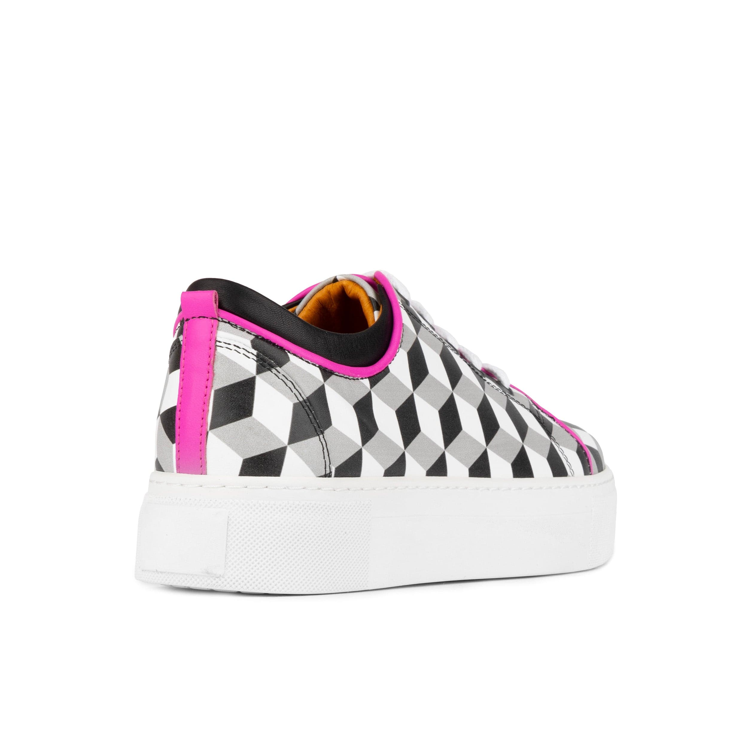 Camila - White Cubics - Women's platform sole leather lace-up trainer