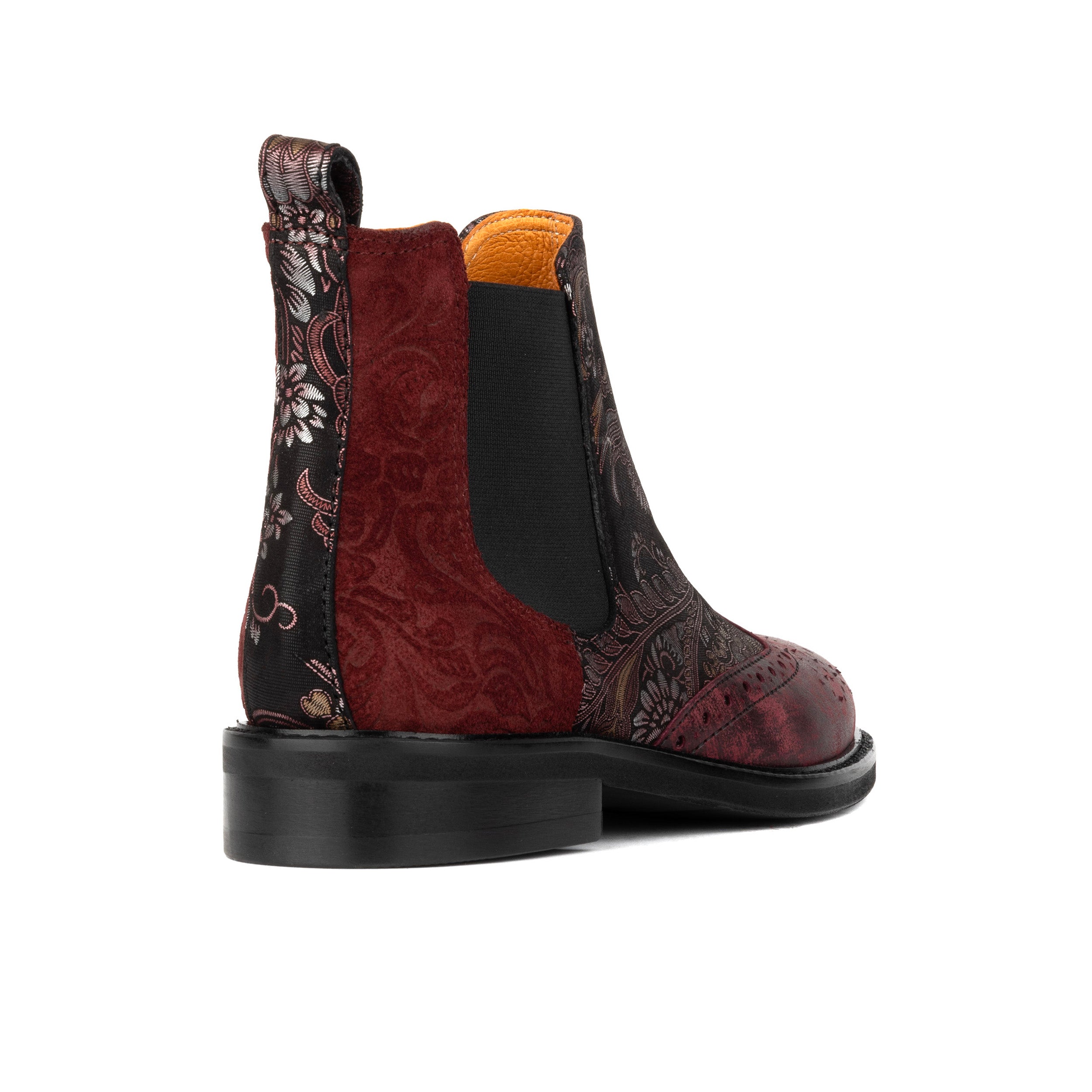 Mamacita - Floral & Burgundy - Women's chelsea boot with wingtip brogue detail