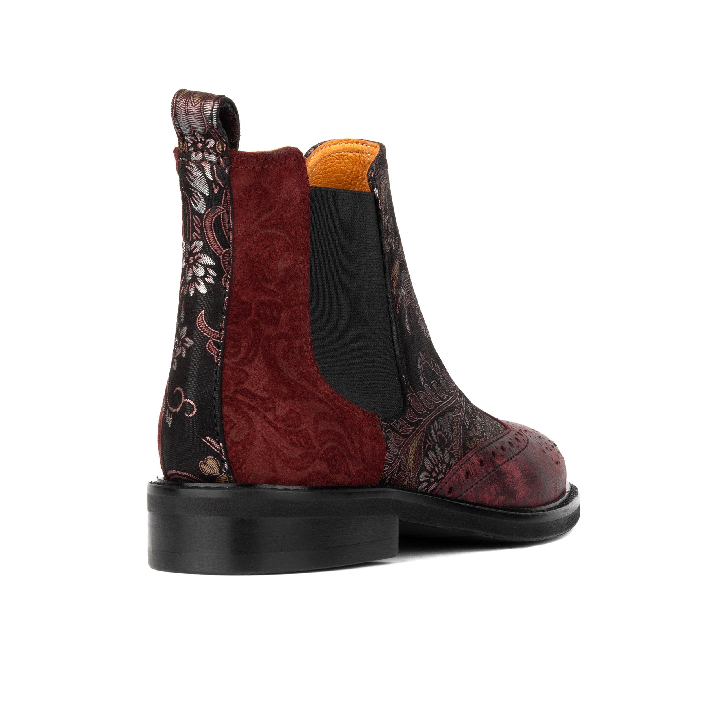 Mamacita - Floral & Burgundy - Women's chelsea boot with wingtip brogue detail