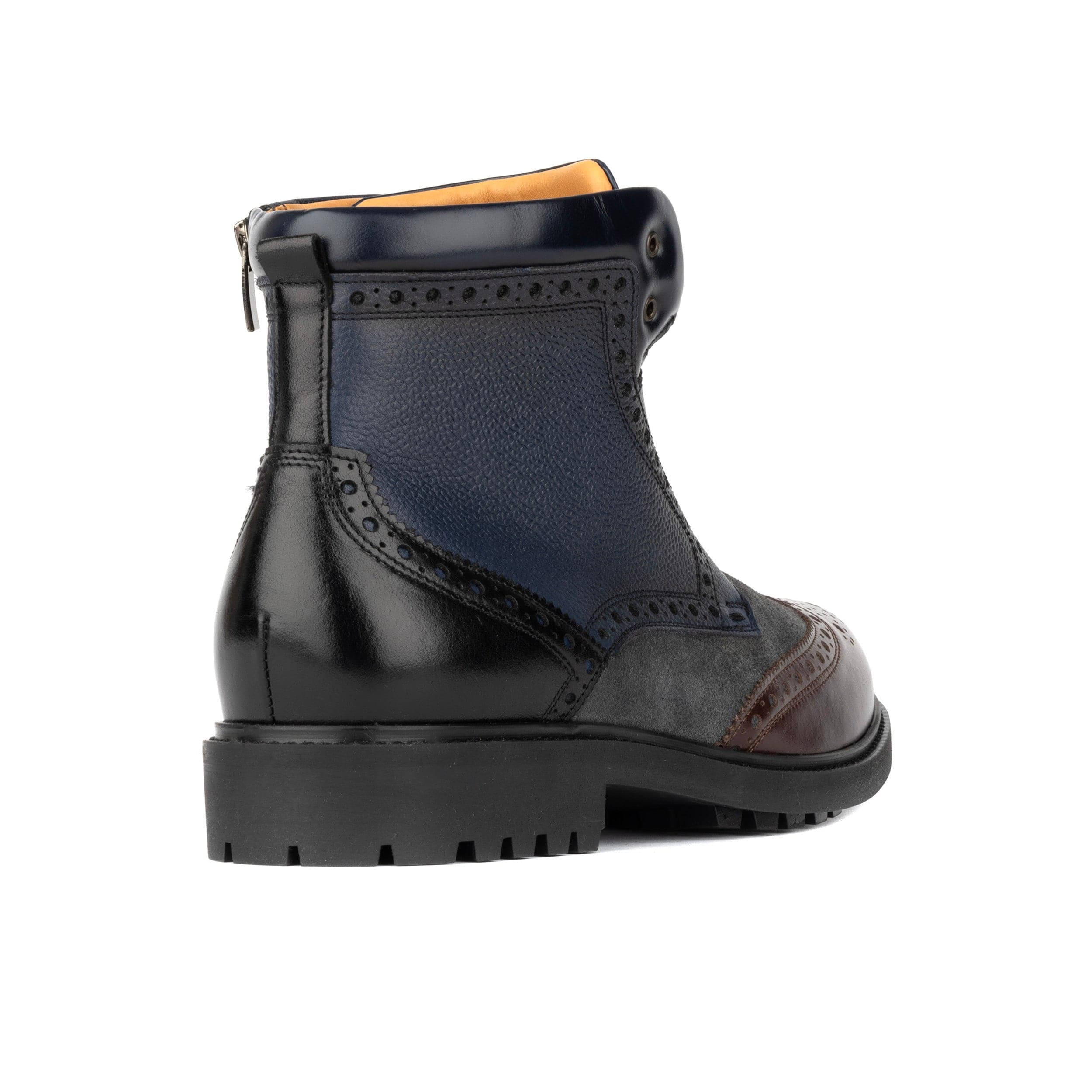 Wanderer - Navy & Grey & Burgundy - Men's leather combat style side zipper boot in brown