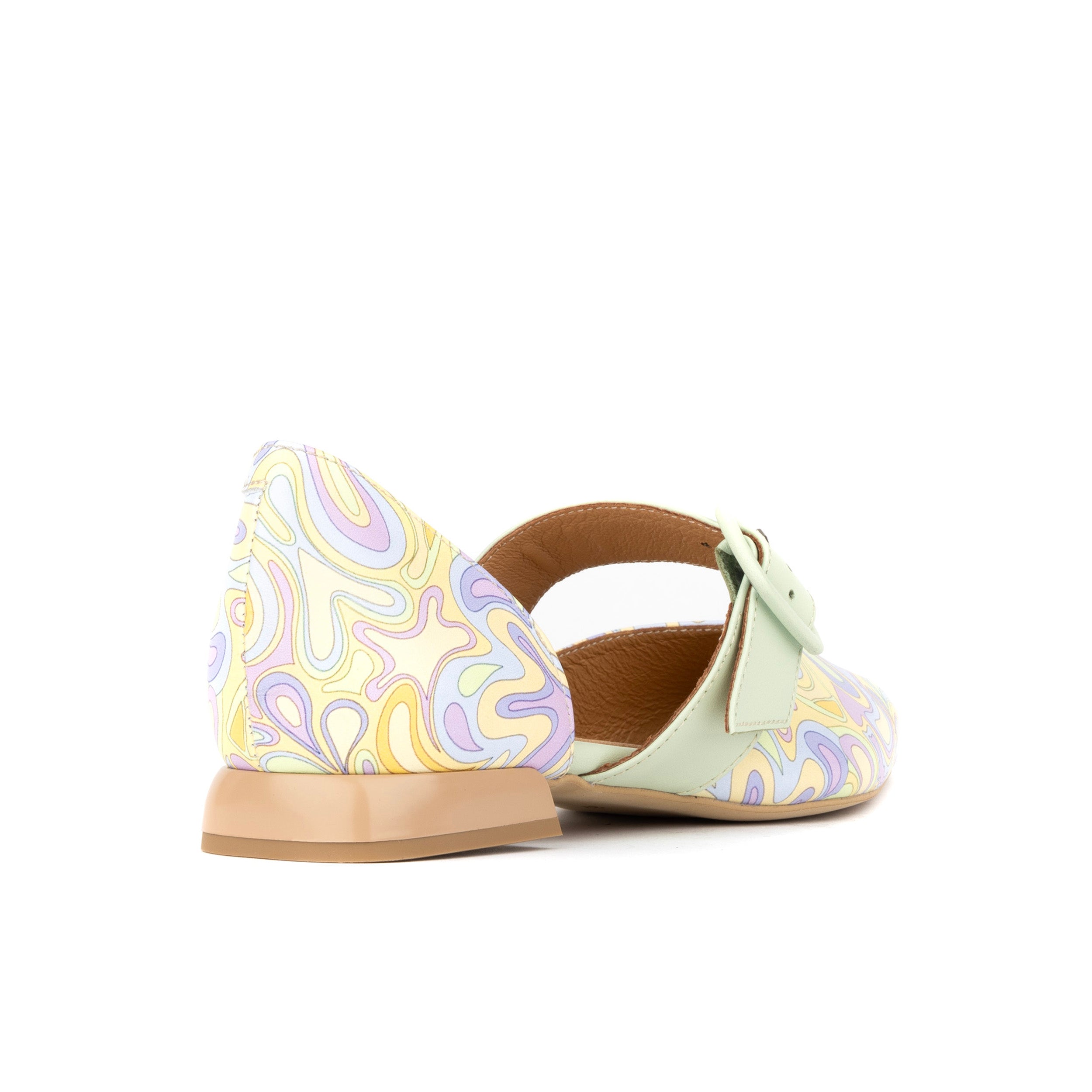 Lush - Pastel Mint Multi - Women's leather pointed ballet pump with buckle strap