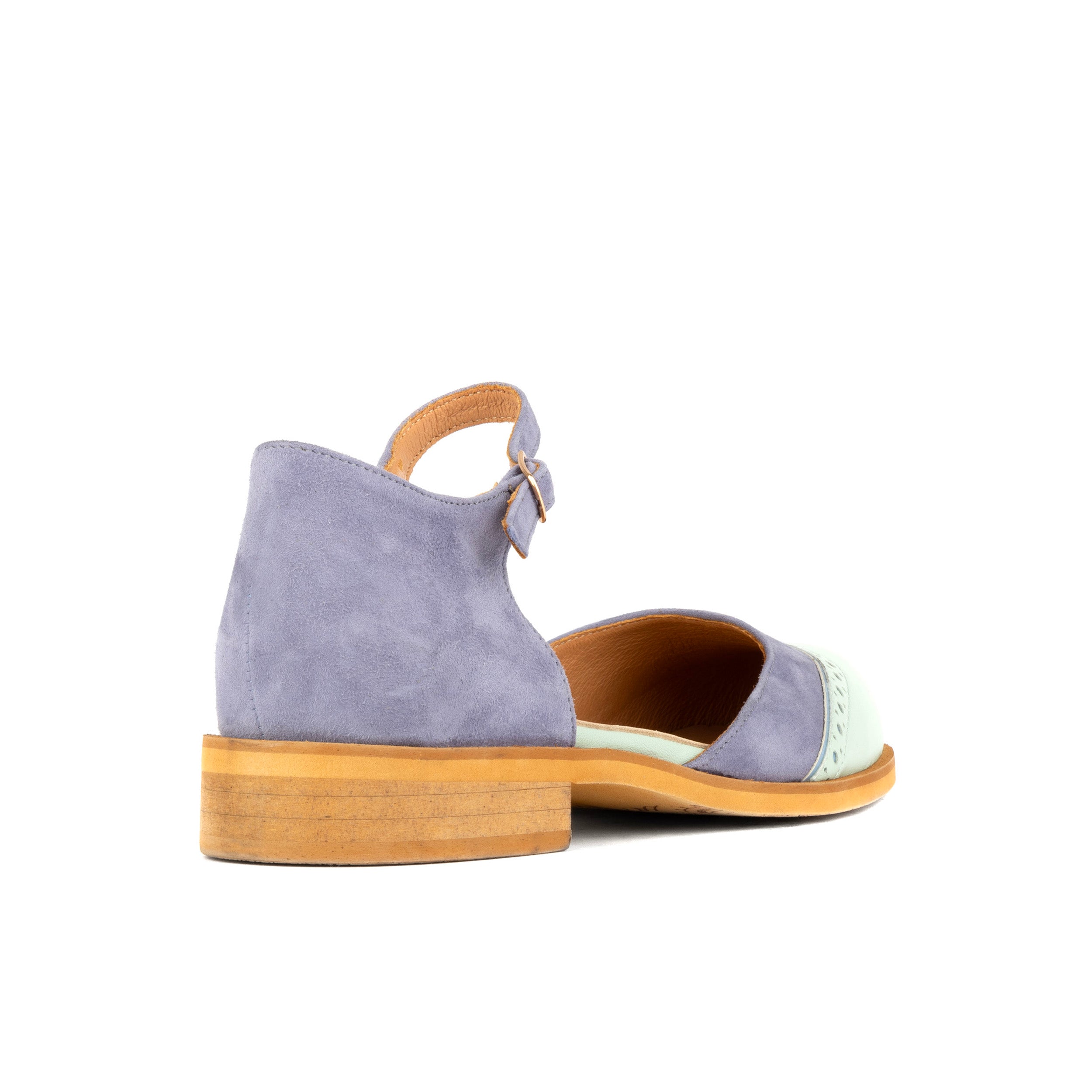 Gigot - Blue & Mint - Women's Closed Heel Round-Toe Leather Flat Sandal