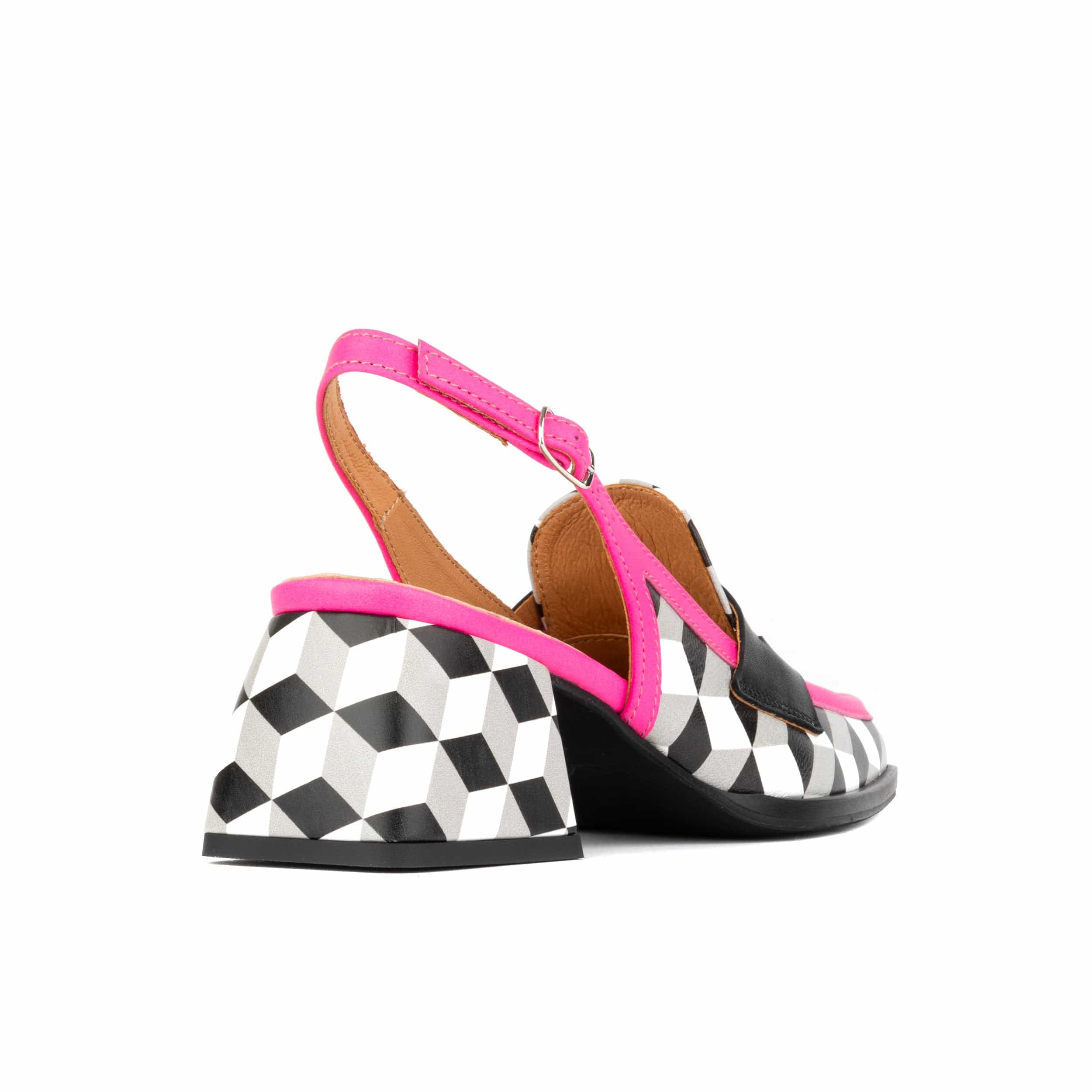 Diana - White Cubics - Women's block heel slingback leather pump