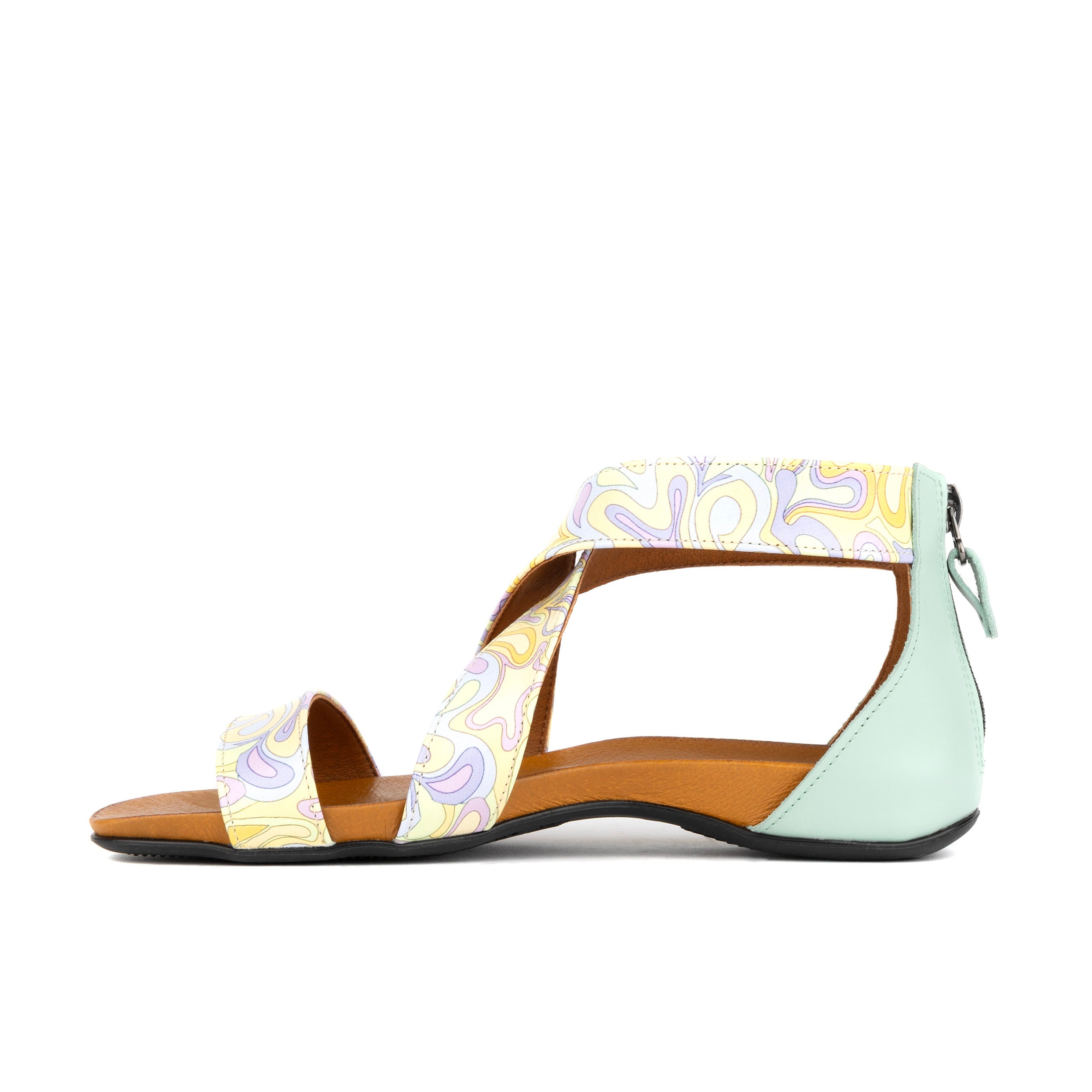 Isabella - Mint & Pastel Multi - Women's cross strap sandal with covered zip-up heel
