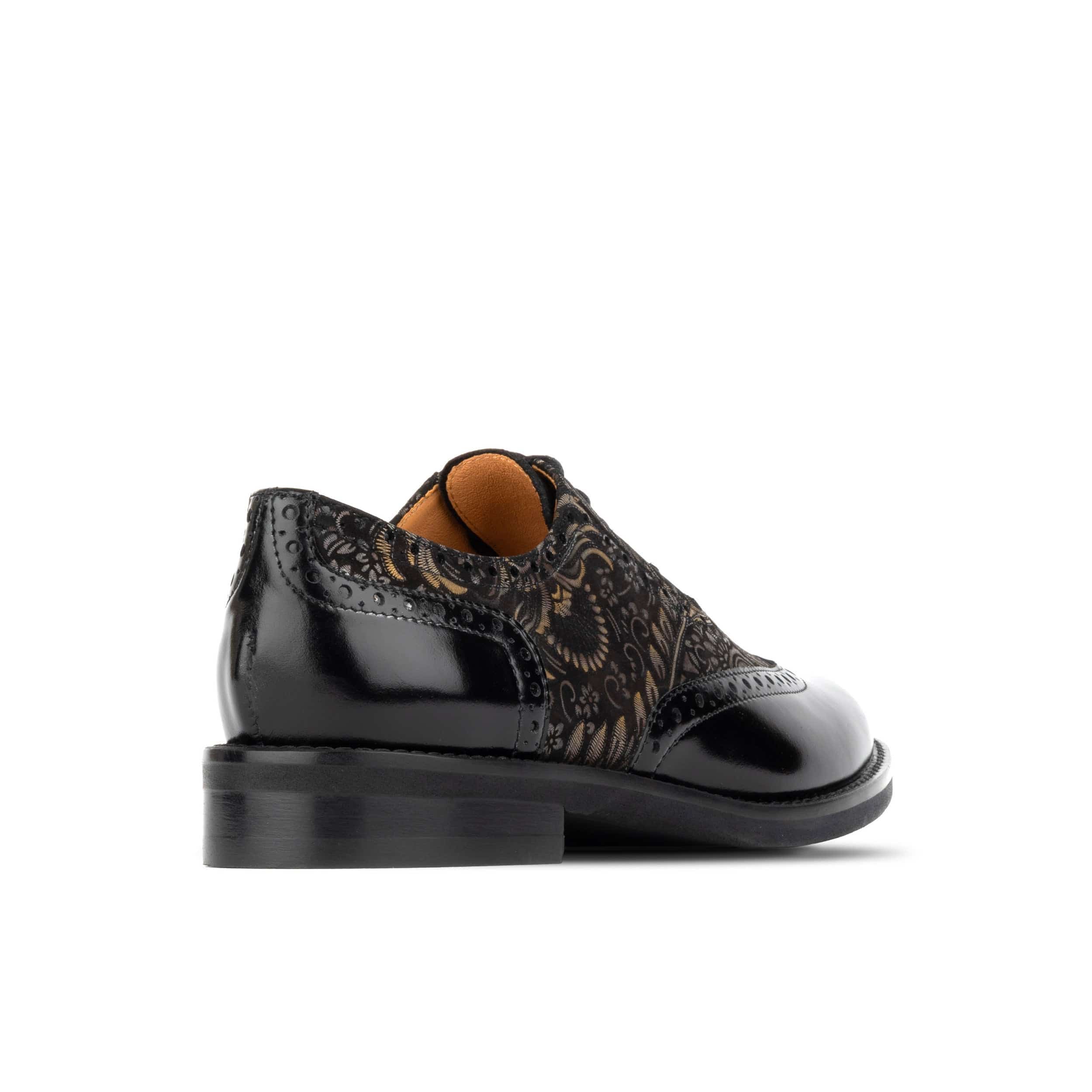 Vivienne - Black & Gold - Women's oxford lace-up shoe with brogue details