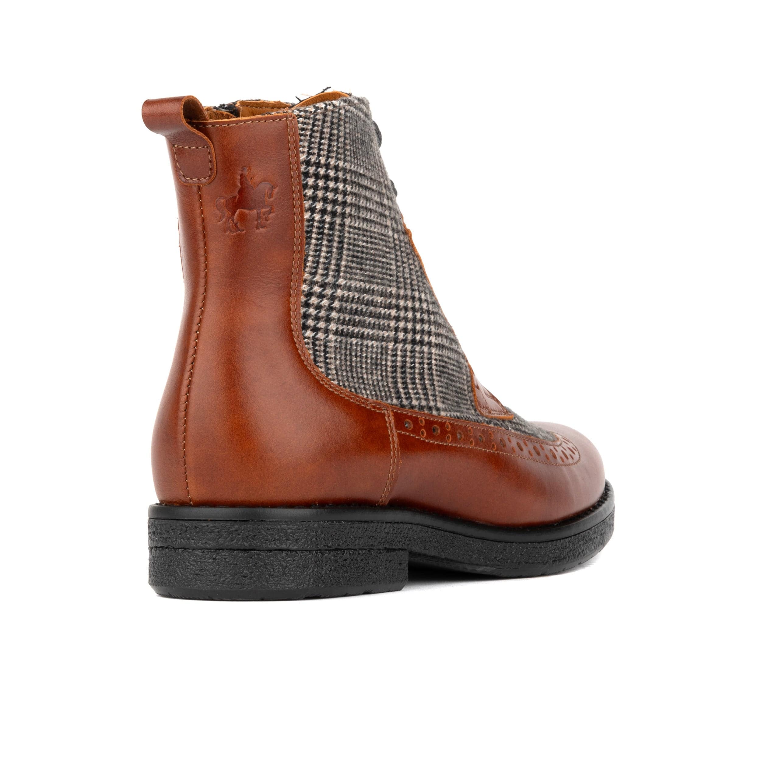 Hatter - Brown & Brown Check - Women's Leather Ankle Lace-up Boot with check details