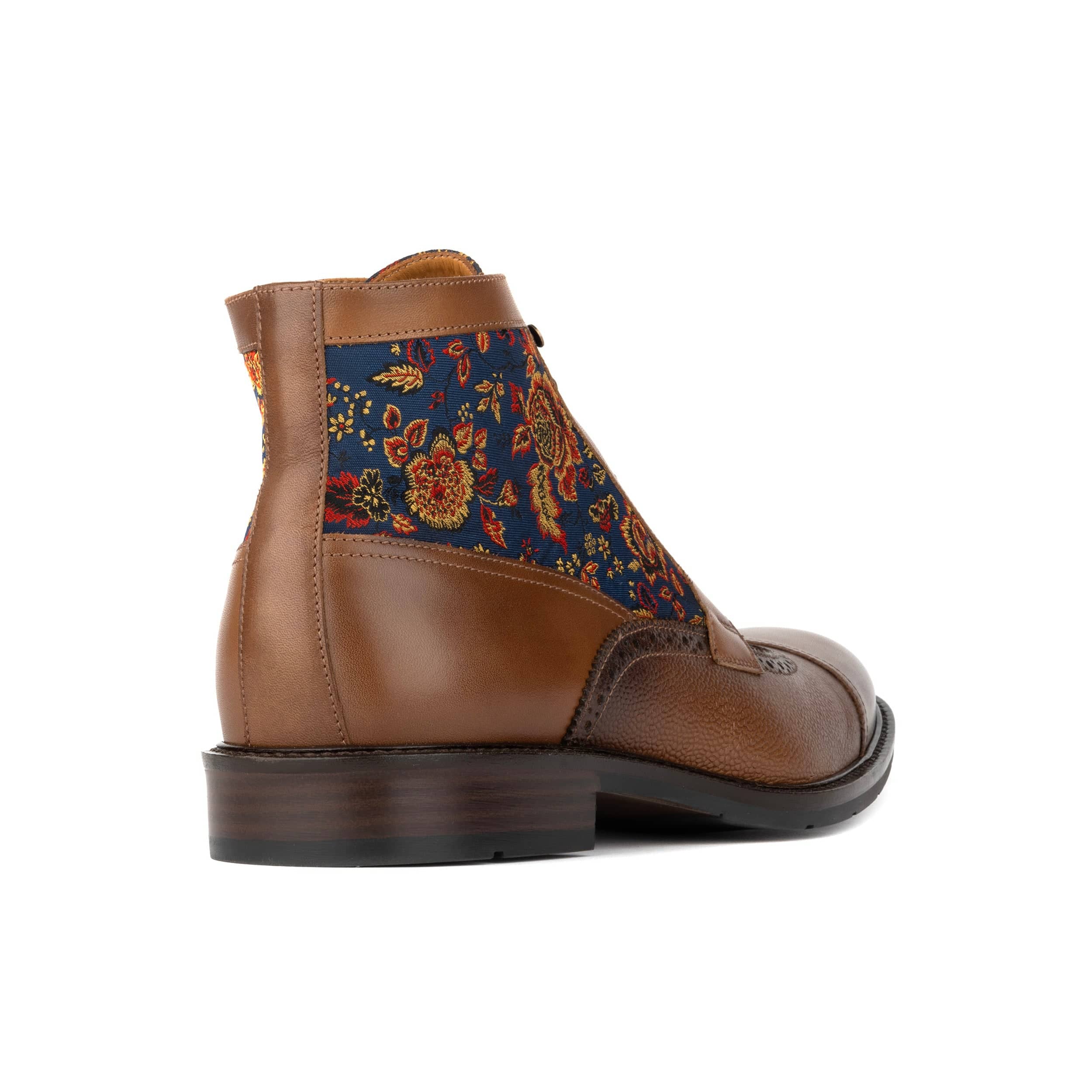 Charles - Tan & Blue Flowers - Men's leather lace up boot