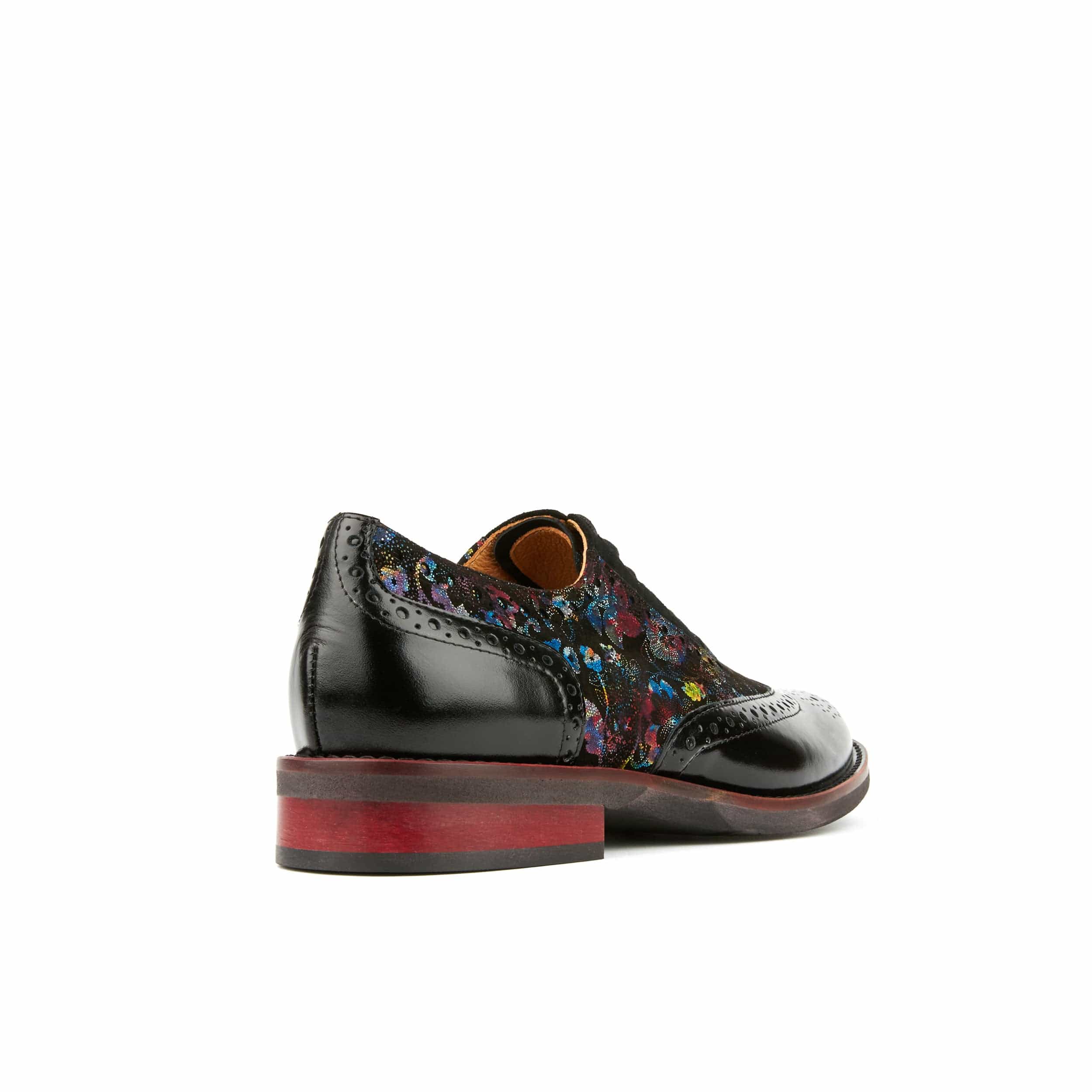Vivienne - Black Flower - Women's oxford lace-up shoe with brogue details