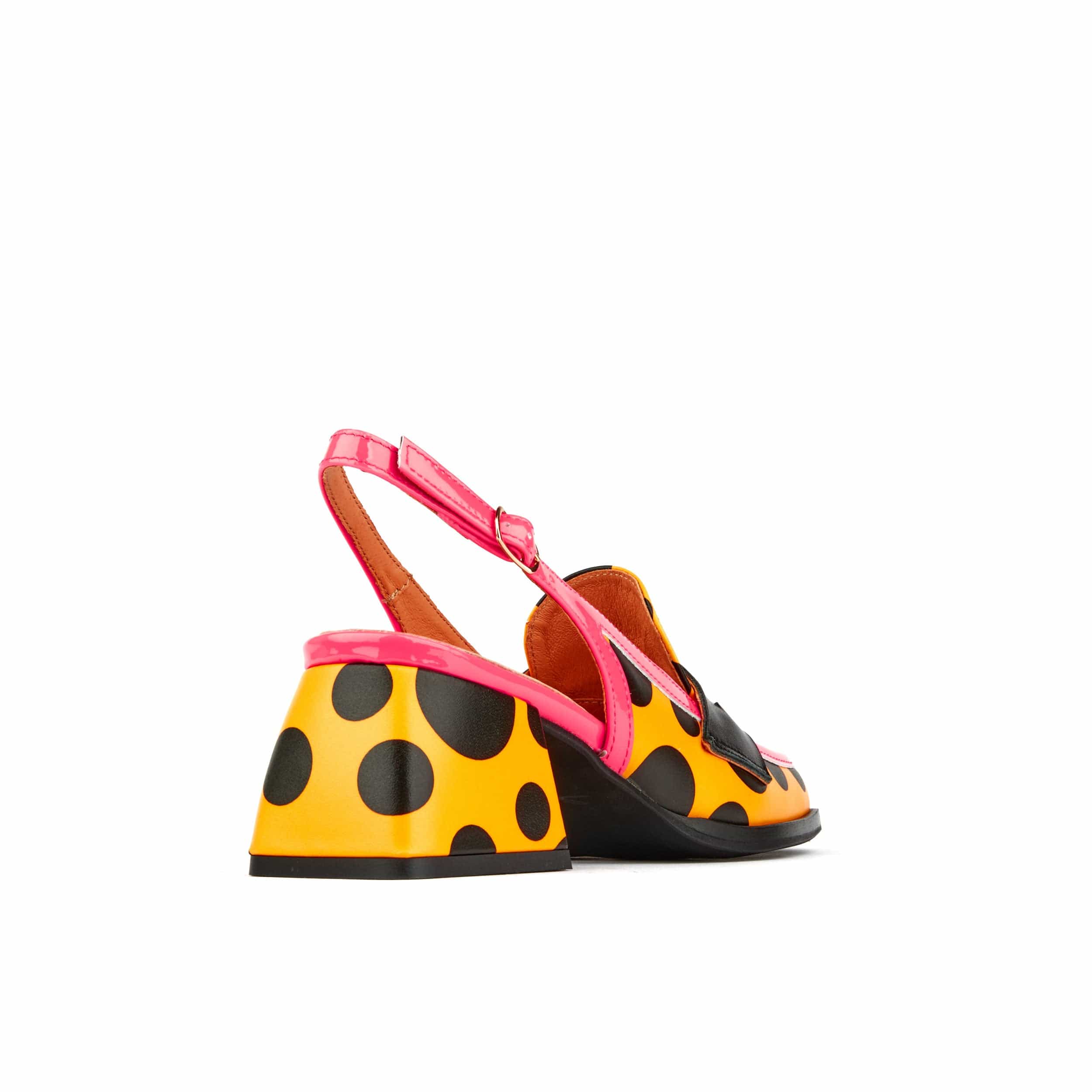 Diana - Black Orange Polka - Women's block heel slingback leather pump
