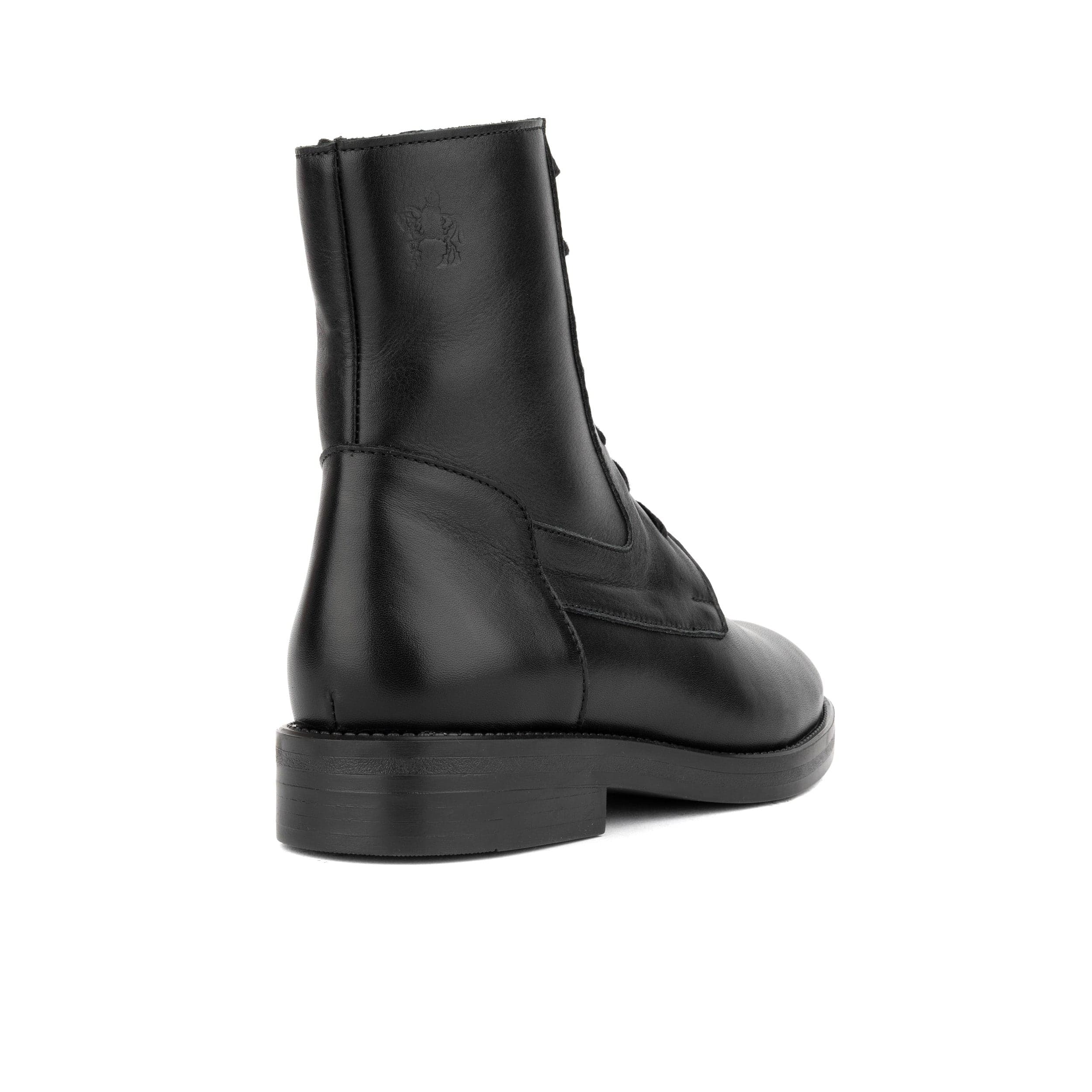 Didi Wool - Black - Women's leather lace-up and zip-up round toe combat boot