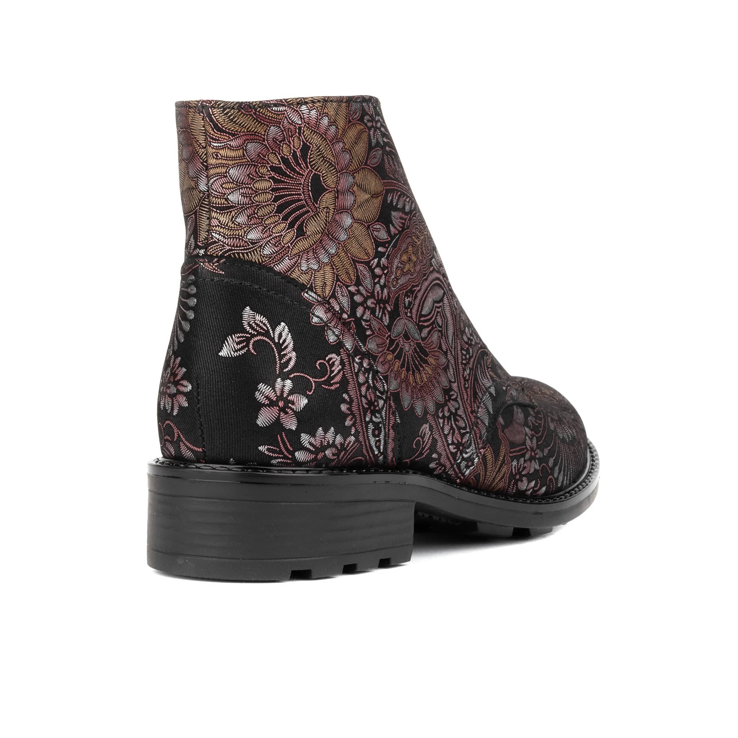 Laviva Mid - Black & Gold & Burgundy - Women's rmid-height leather wide fitted ankle boot