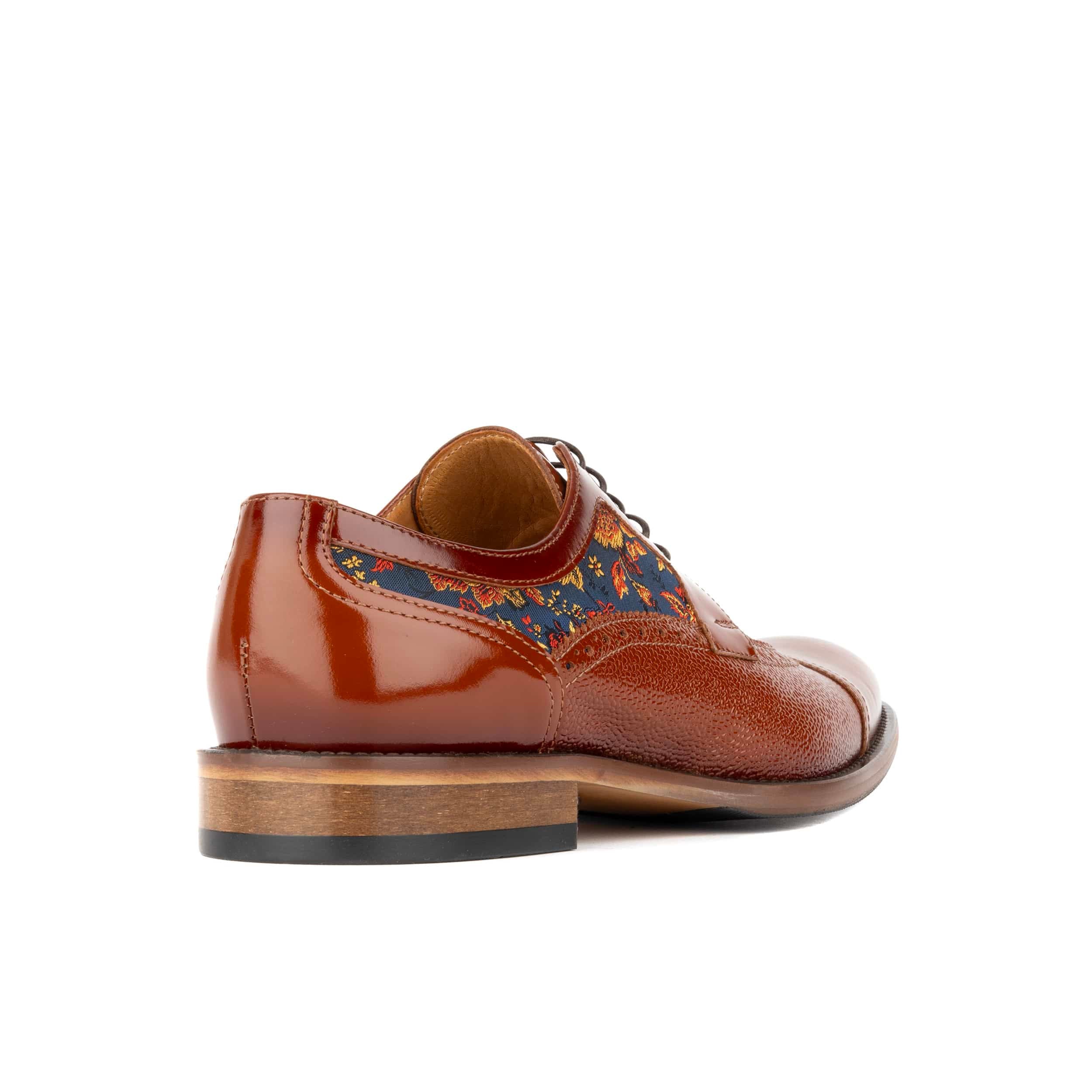 Orlando - Tan & Blue Flowers - Men's leather dress shoe with floral print