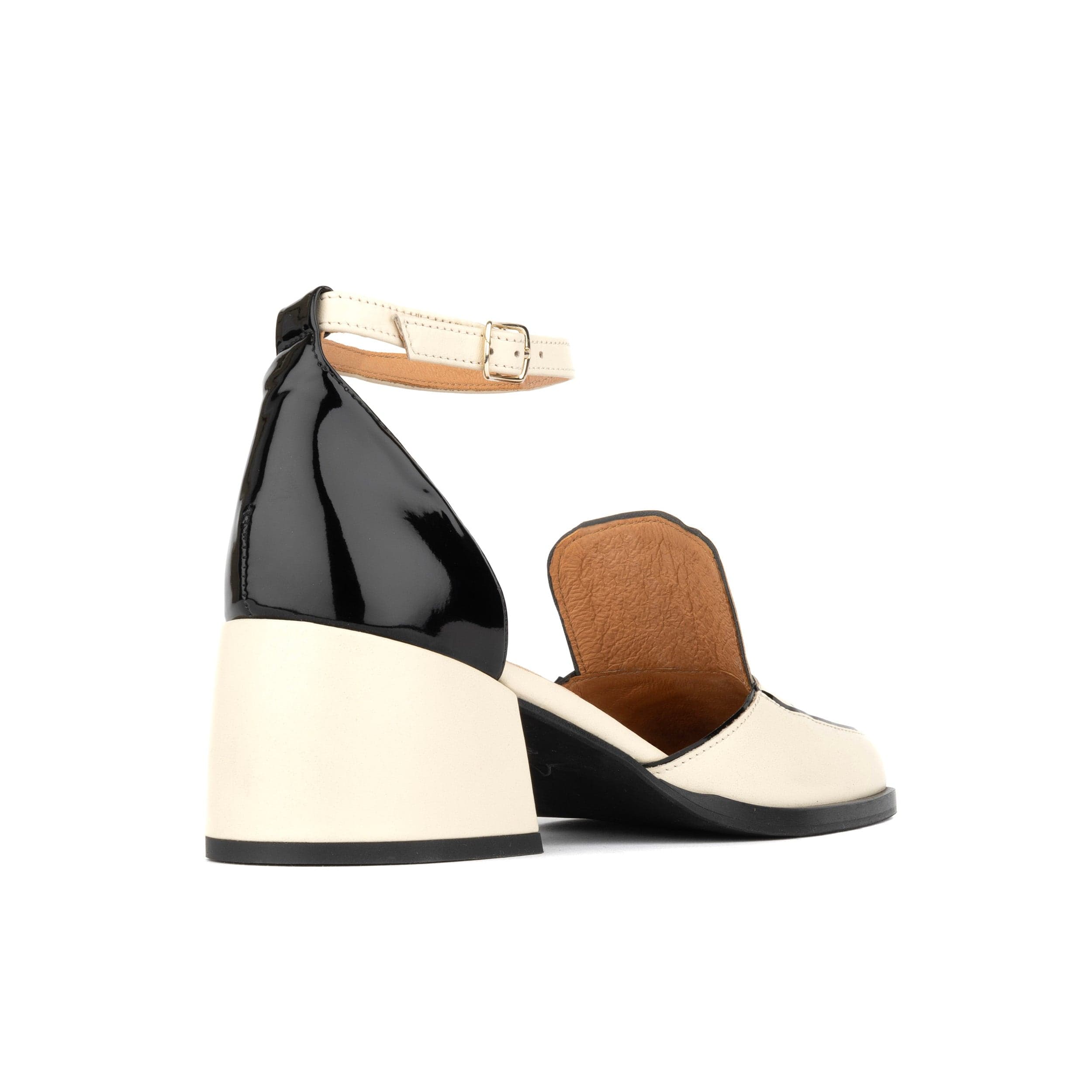 Mayfair - Cream & Black - Women's leather square closed toe 2 inch heel sandal