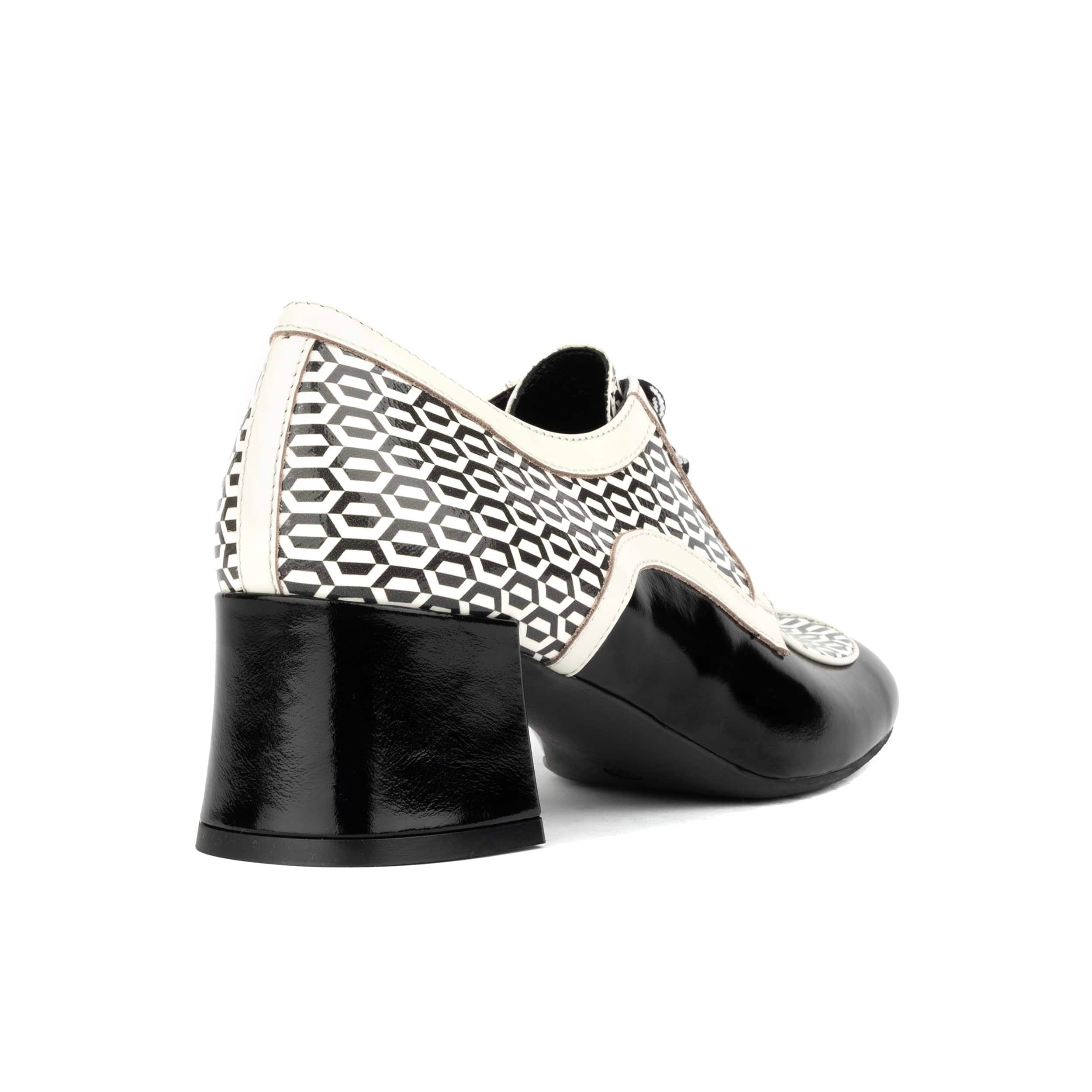Sovereign - Black & White Optical - Women's leather lace up shoe with block heel