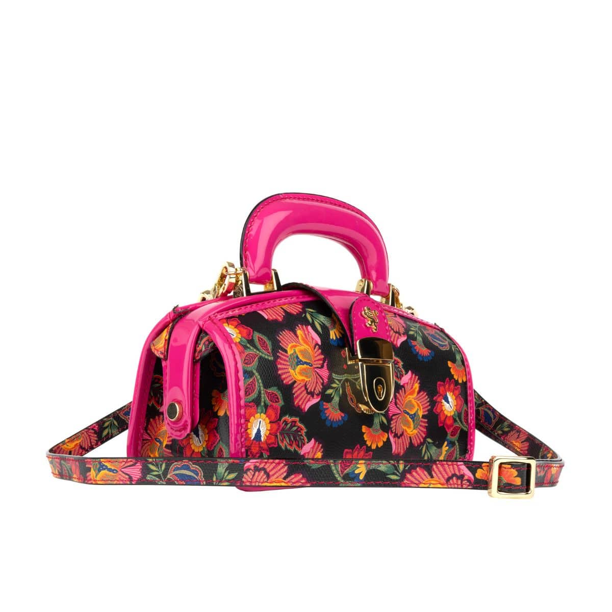 Gazelle Mini - Red Flowers - Women’s mini patent leather top handle & crossbody bag