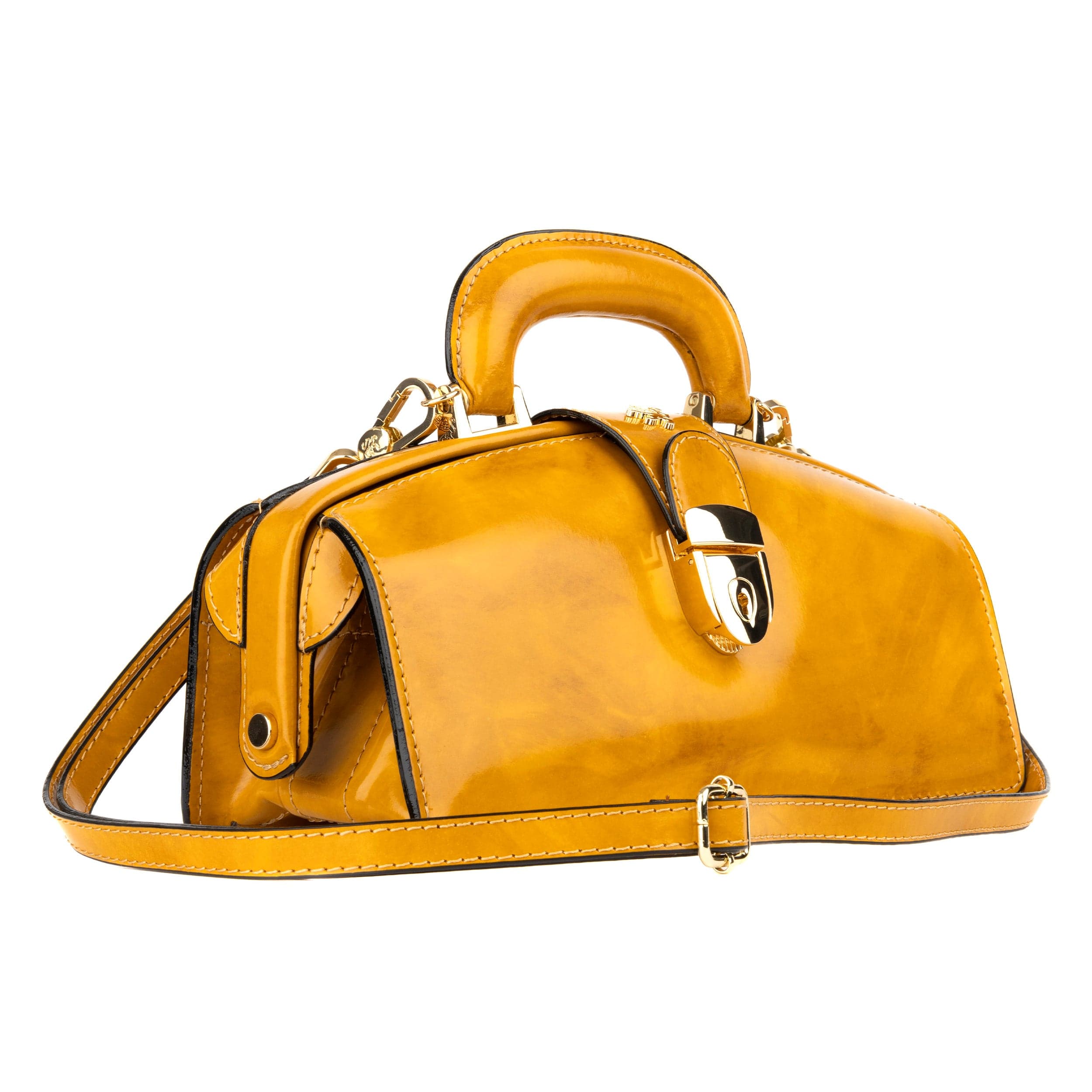 Gazelle - Mustard - Women's patent bowling bag with handle and strap