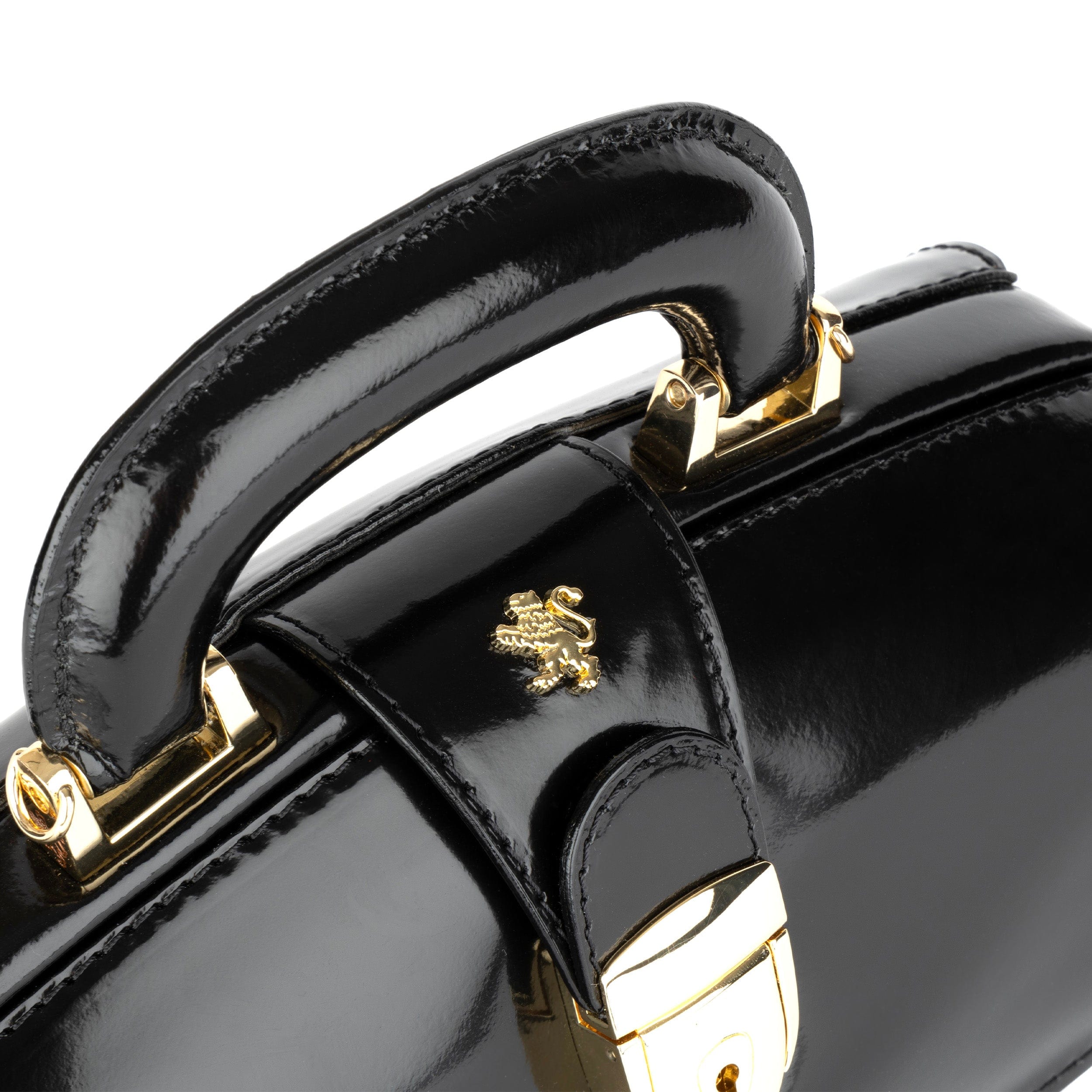 Gazelle - Black - Women's patent bowling bag with handle and strap