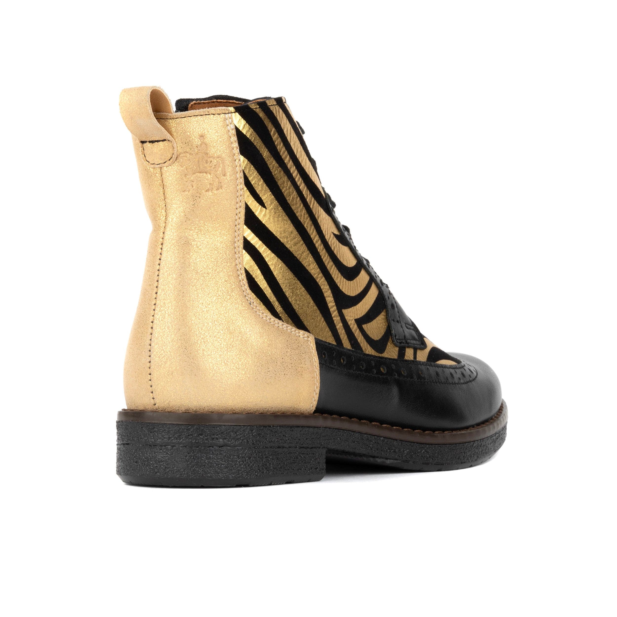 Hatter - Black & Gold Stripes - Women's Leather Ankle Lace-up Boot with gold foil zebra stripes