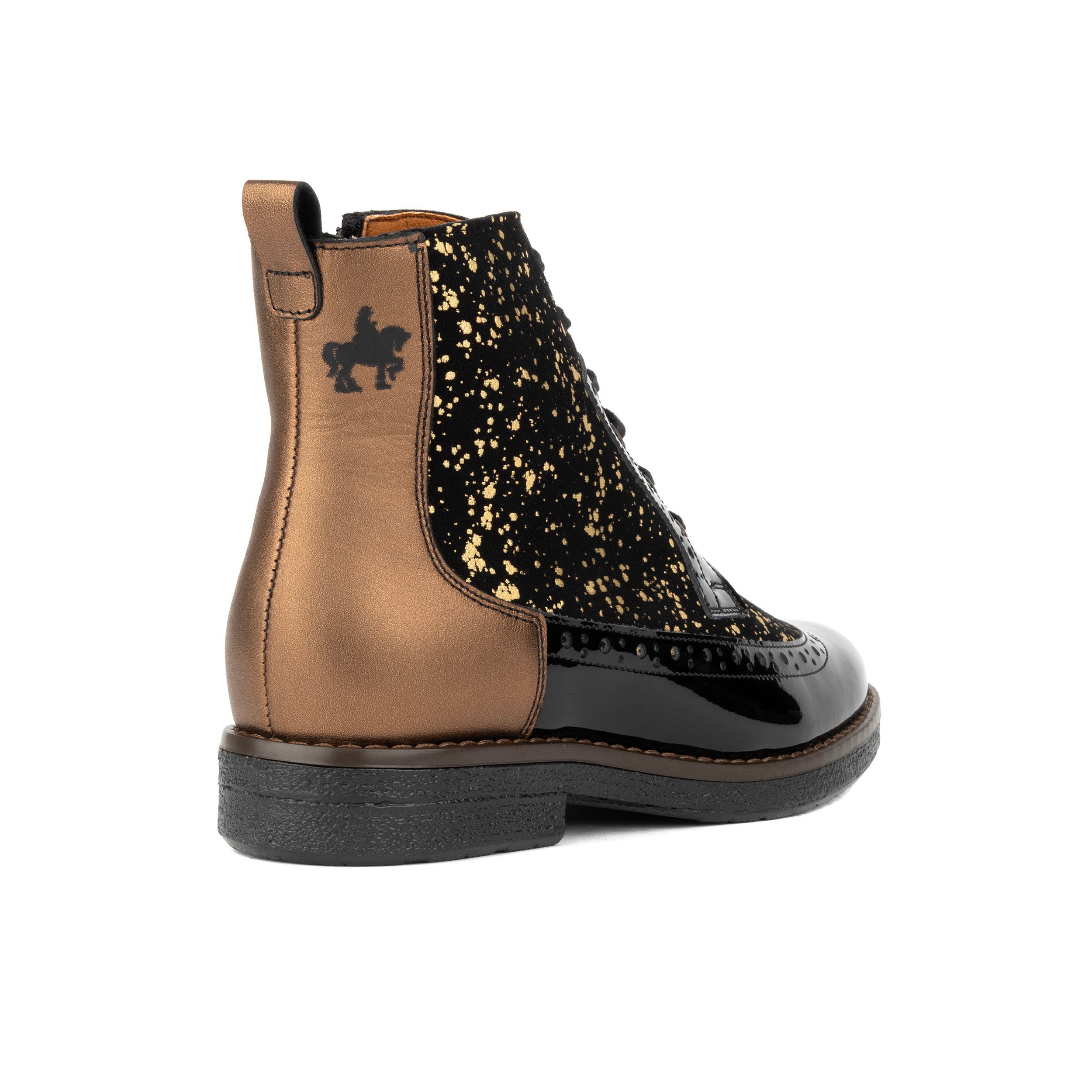 Hatter - Gold Drops - Women's ankle boot in golden paint drops on black leather