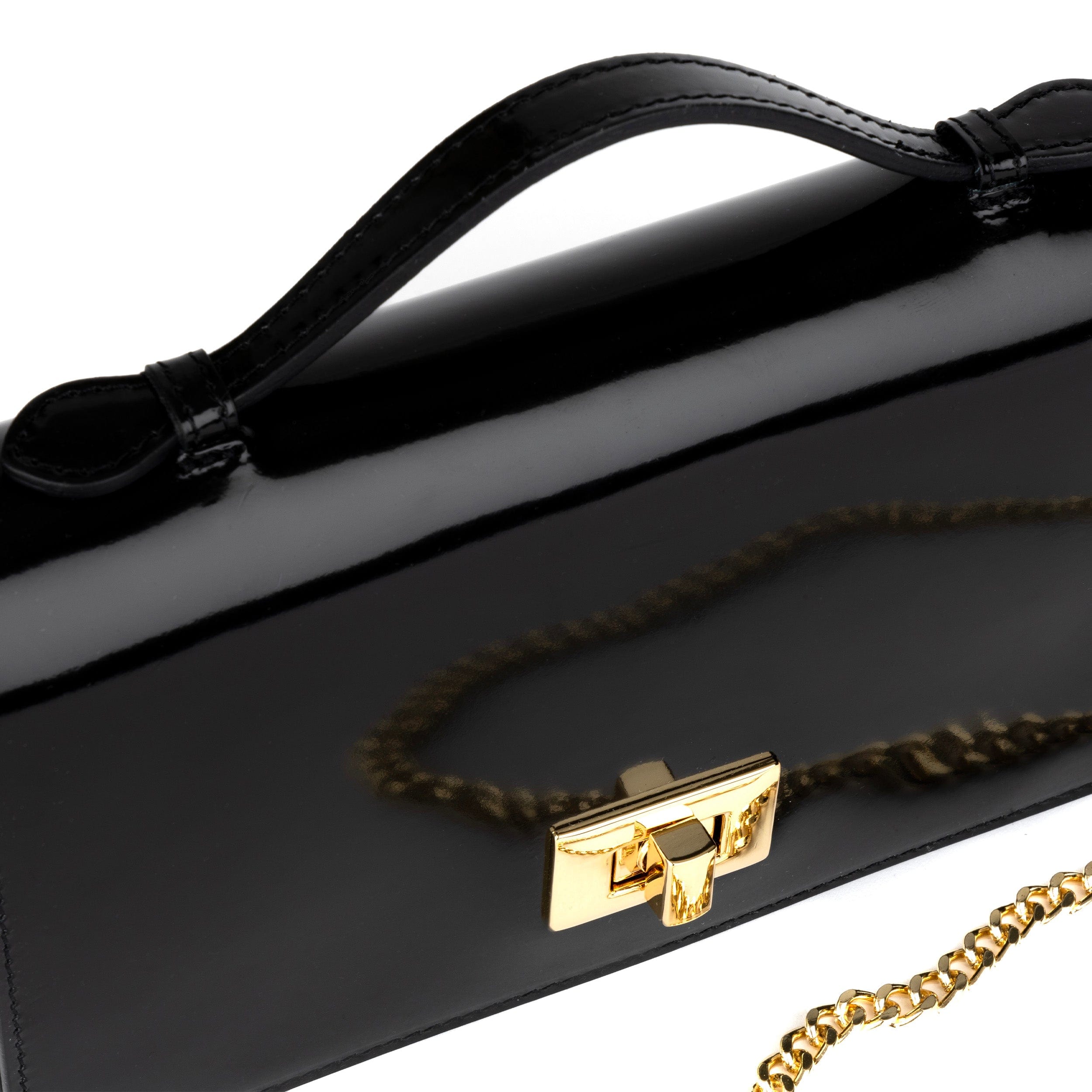 Envy - Black - Women's leather flap clutch bag with strap
