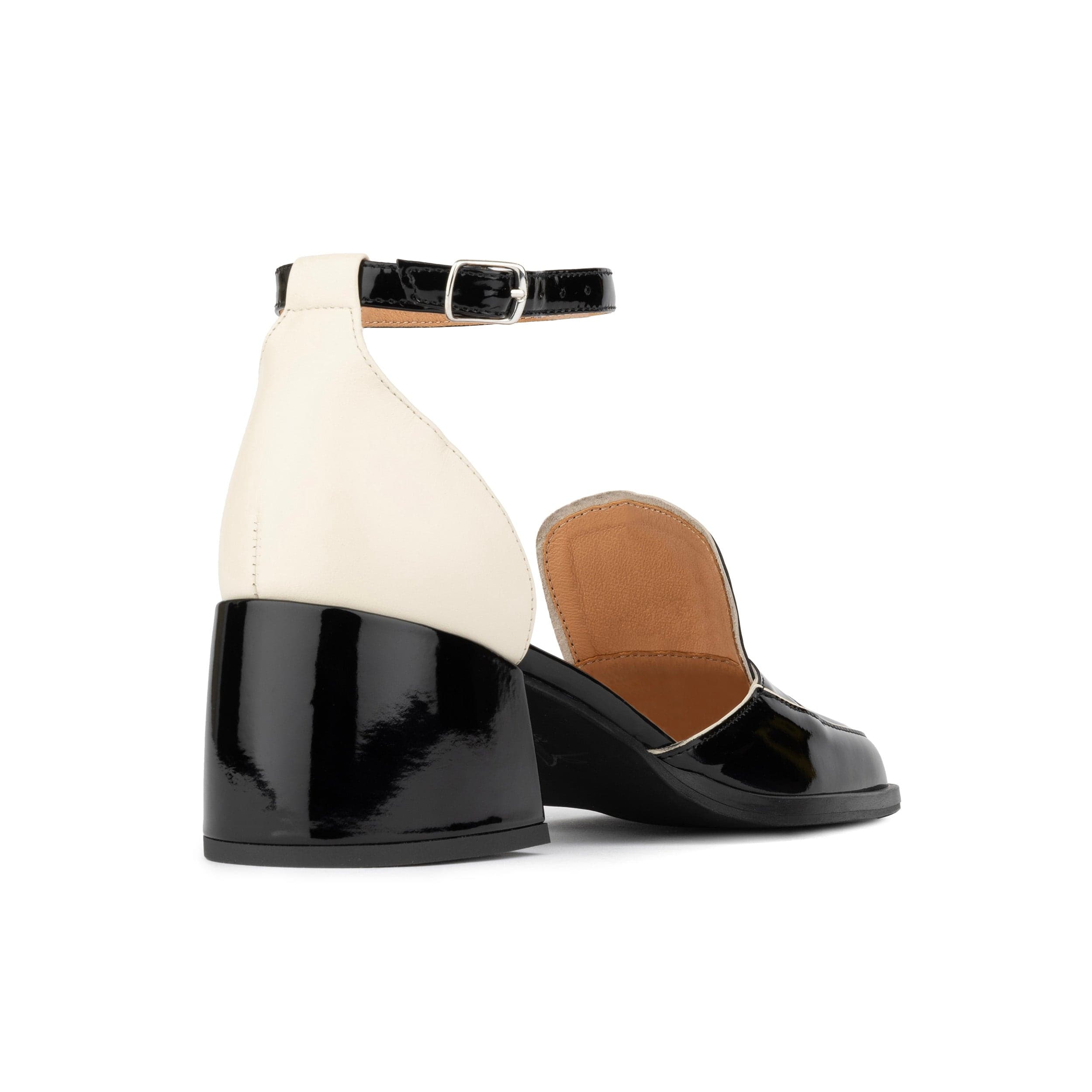 Mayfair - Black & Cream - Women's square toe patent leather 2 inch heel sandal