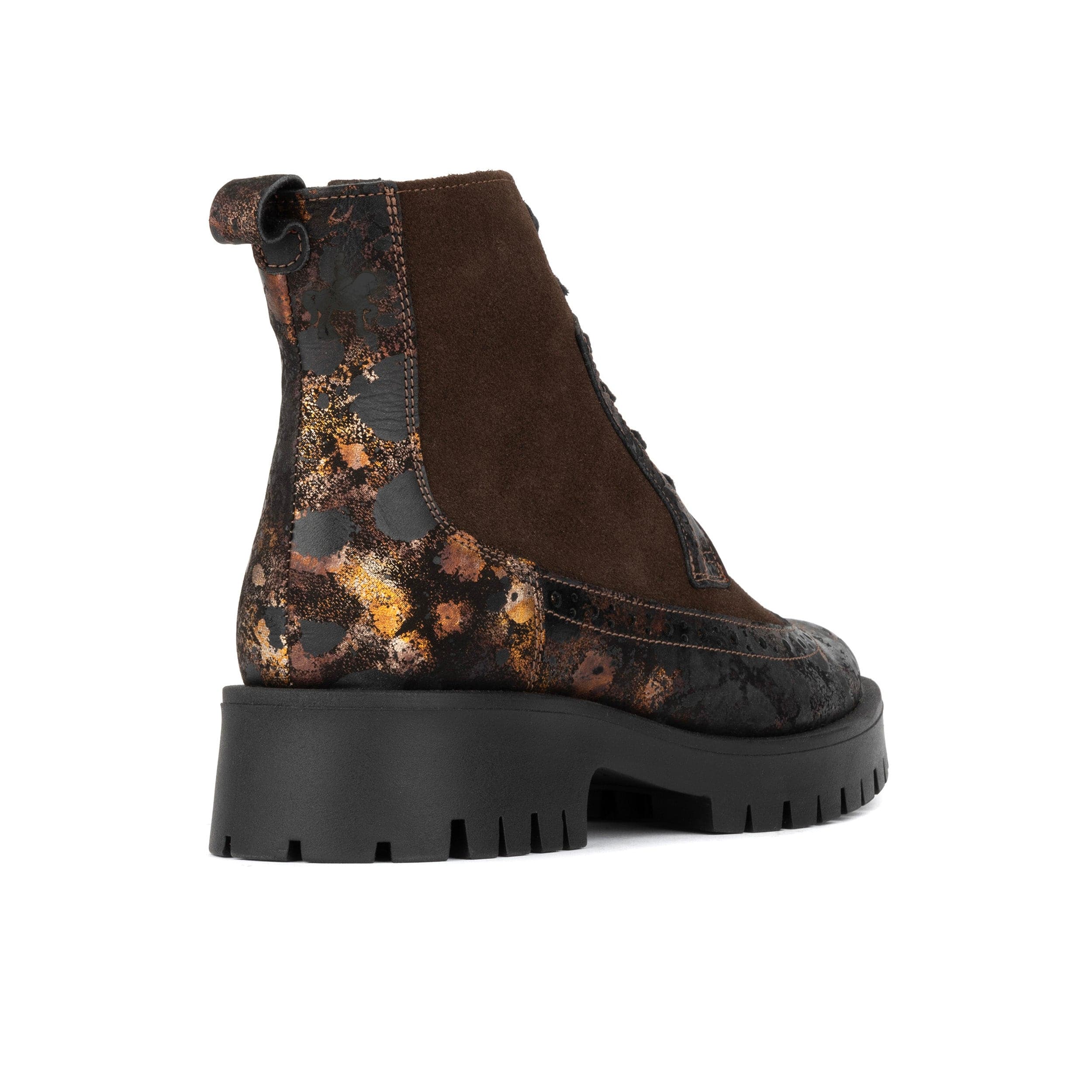 Hatter Platform - Brown Metal - Women's Leather and brushed nubuck suede Ankle Lace-up Boot with chunky cleated sole