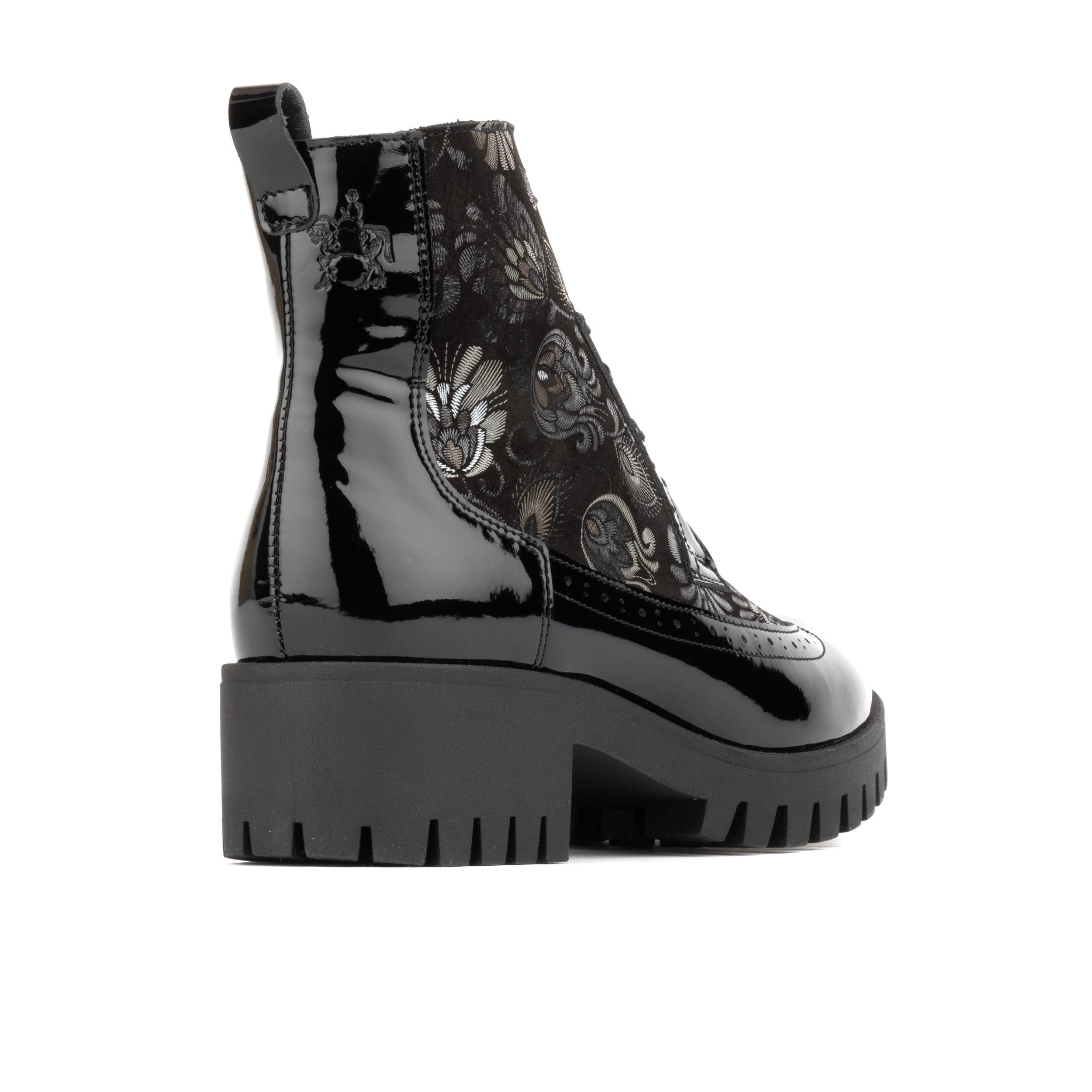 Milliner Platform - Emboss - Women's leather chunky 1 inch platform ankle boot in black