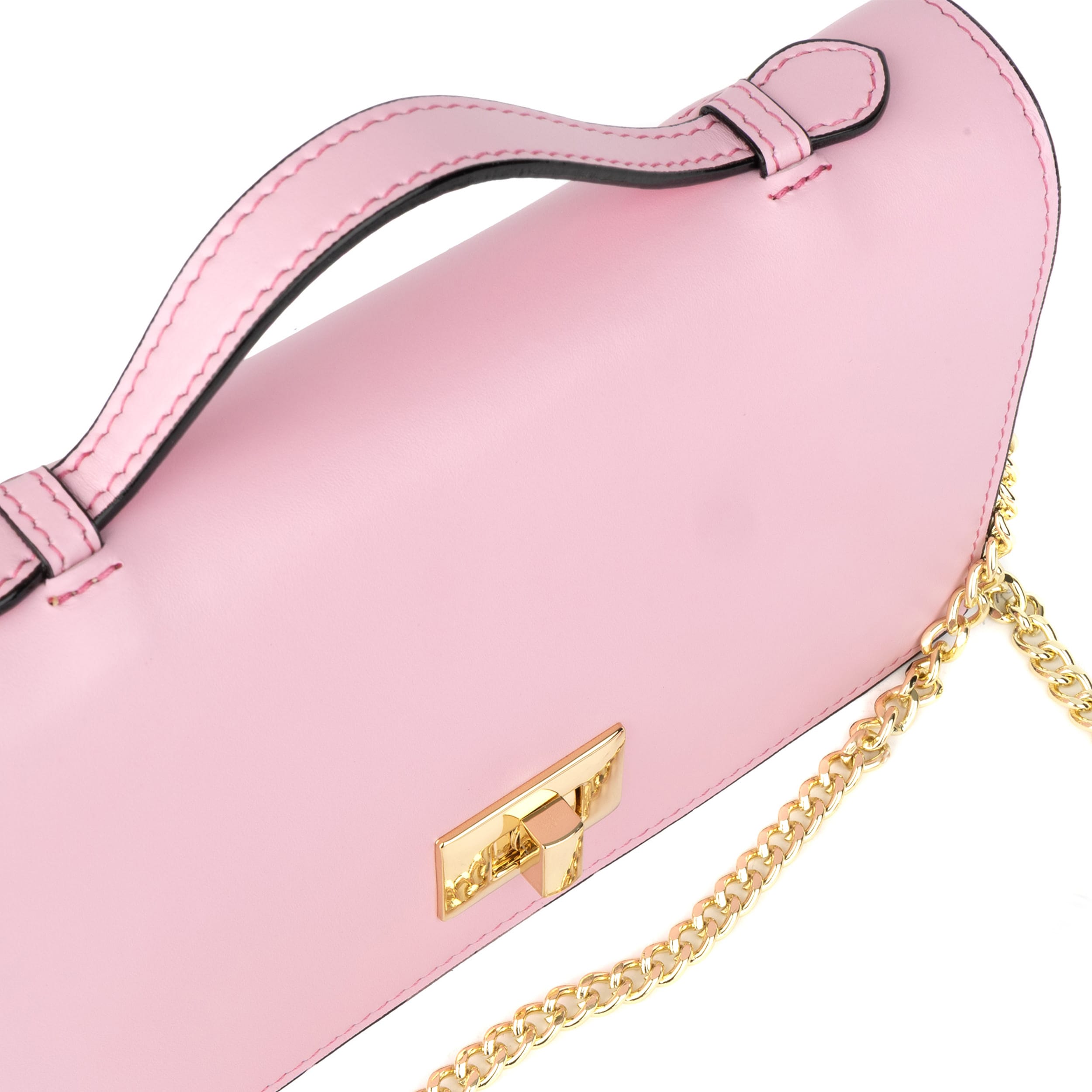 Envy - Pink & Pink - Women's leather flap clutch bag with strap