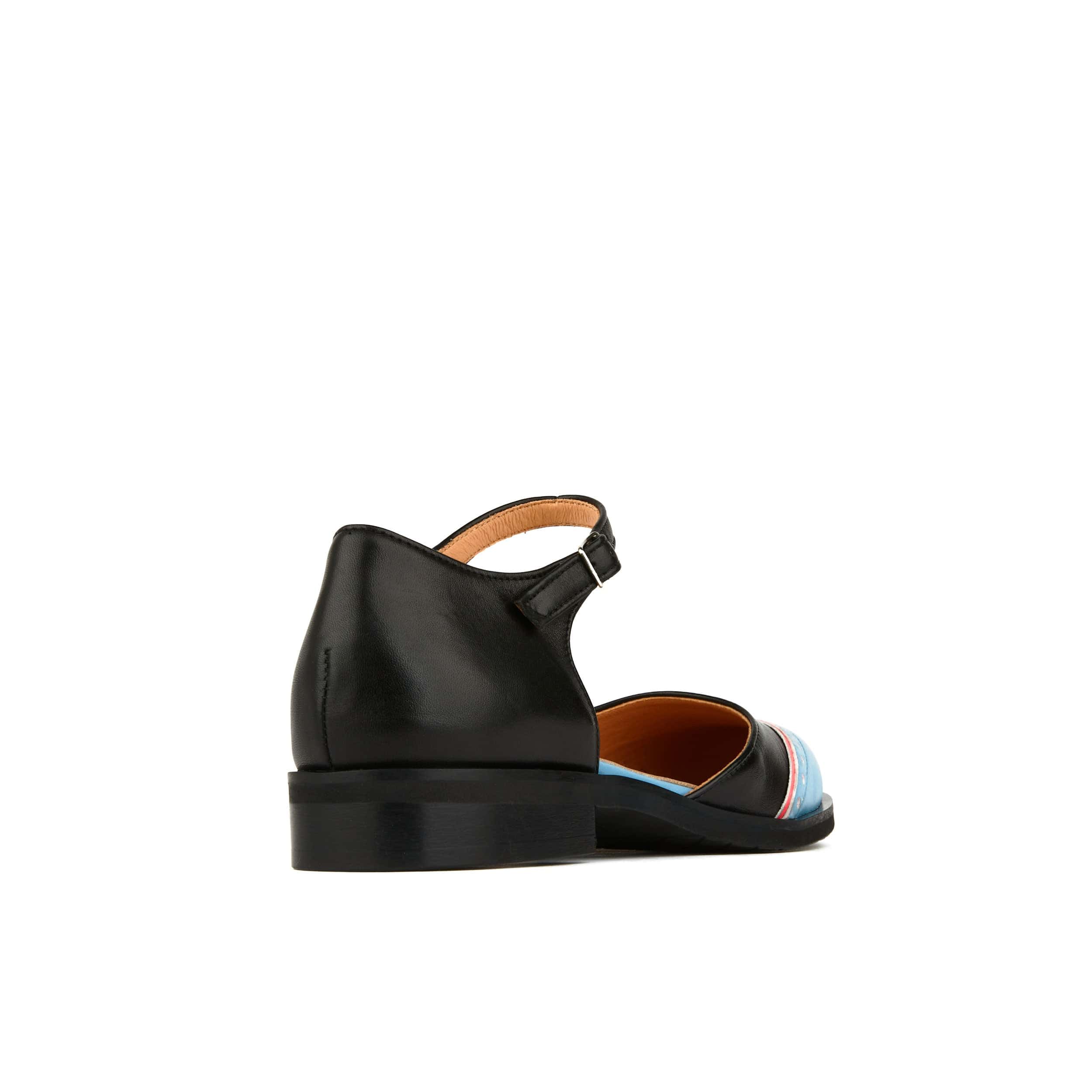 Gigot - Black & Aqua - Women's closed heel and round toe leather flat sandal