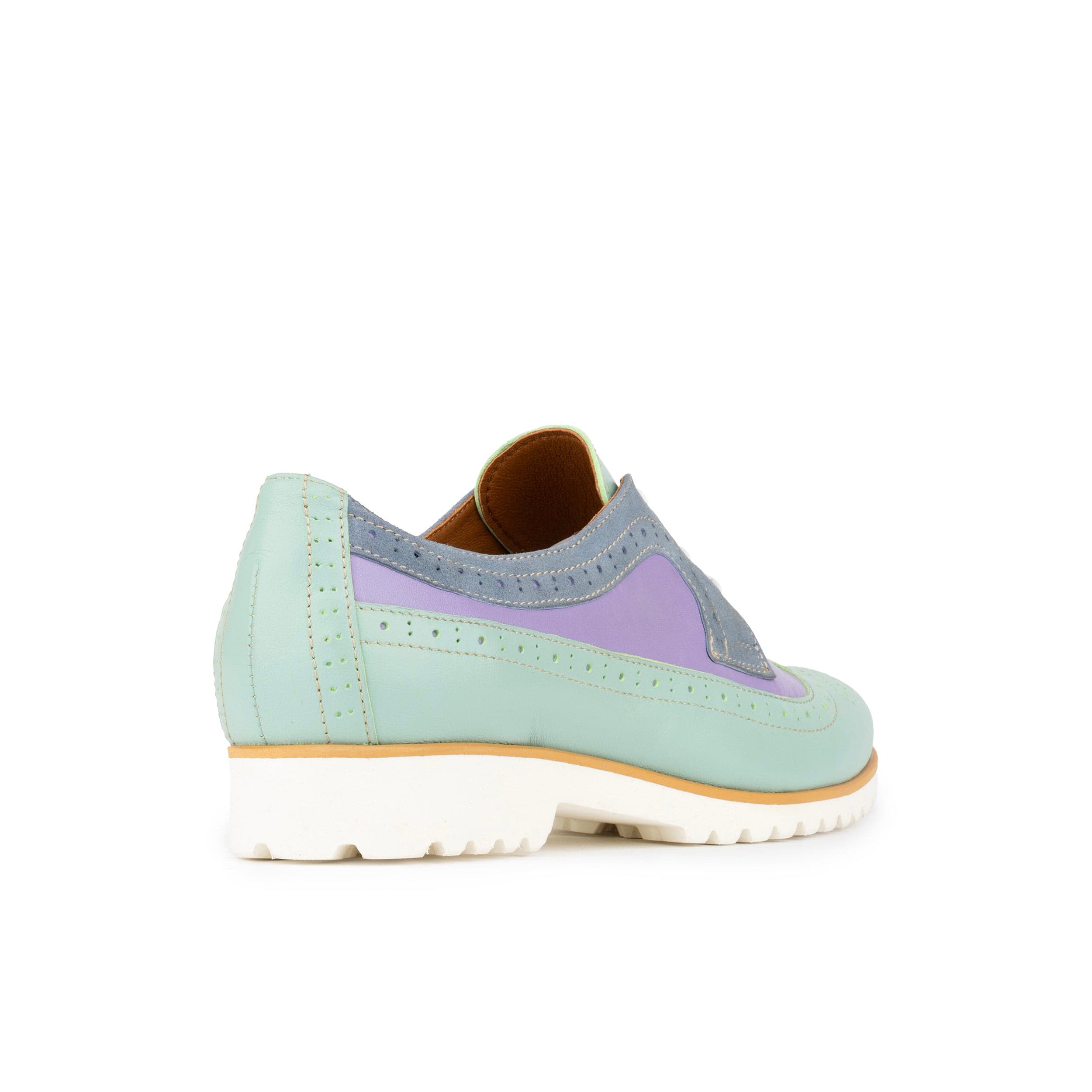 Sonnet - Purple & Mint - Women's leather shoe with lightweight white sole & broguing