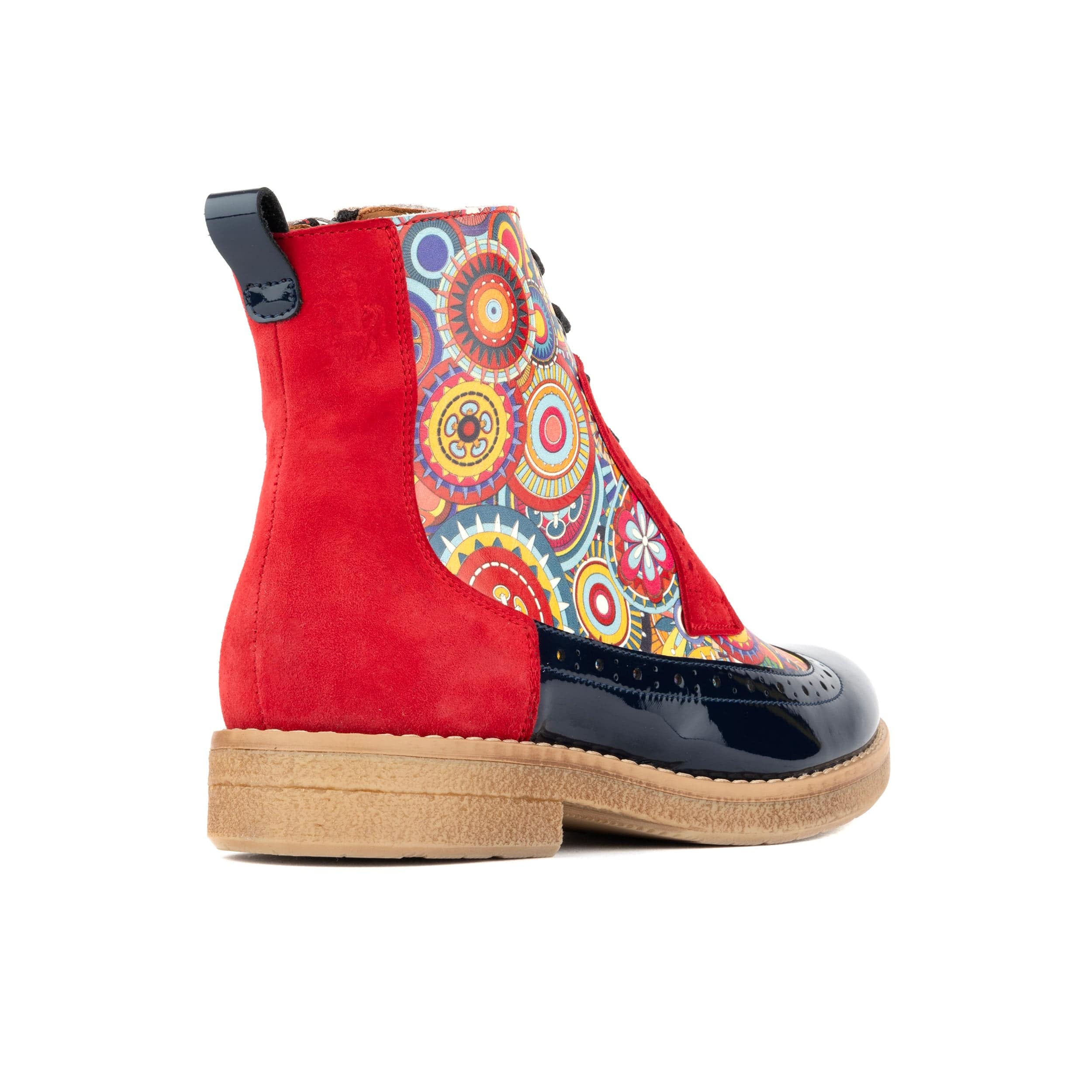 Hatter - Red Navy - Women's leather ankle boot with laces and zip