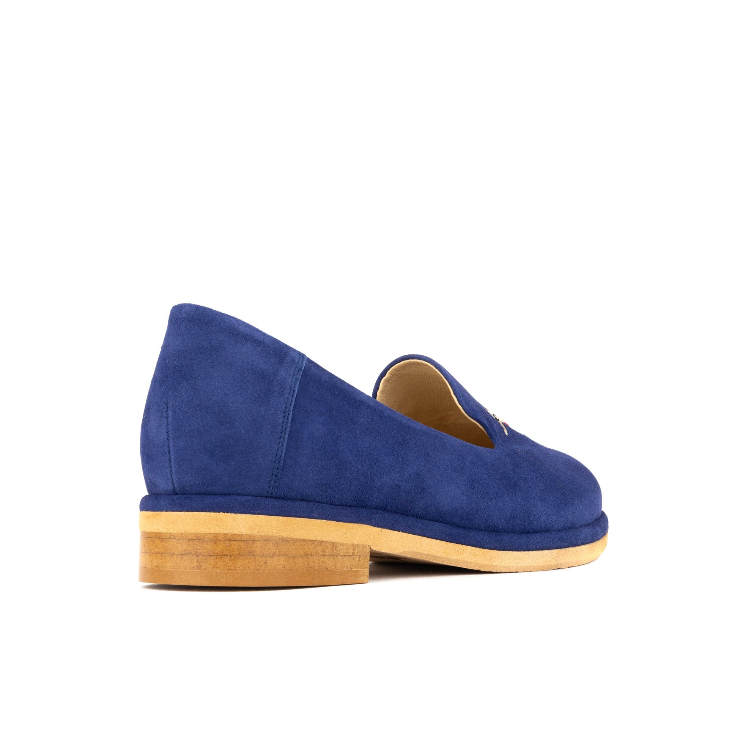 Fetch - Blue - Women's round toe poodle embroidered comfy leather loafer