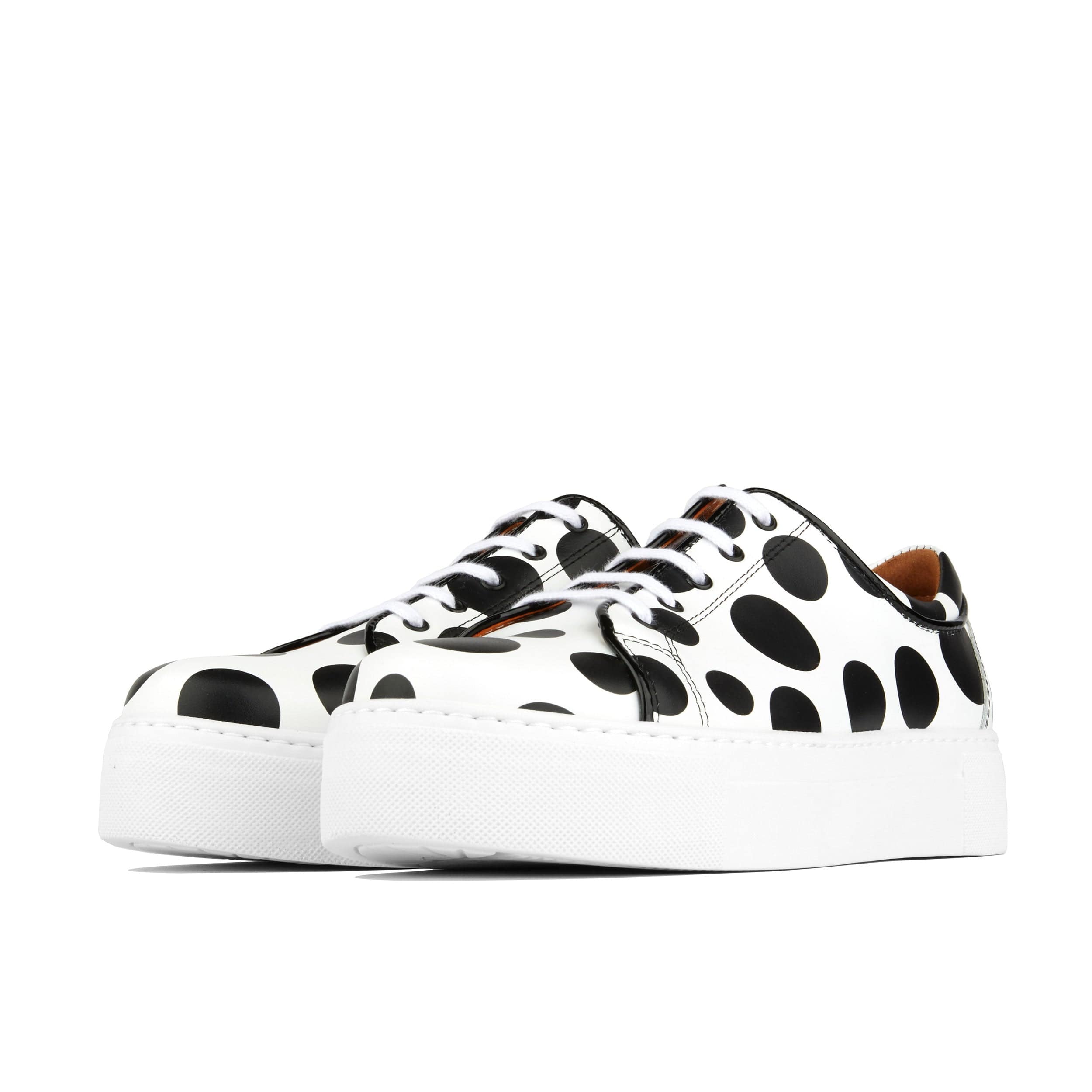 Camila - Black & White Polka - Women's platform sole leather lace-up trainer