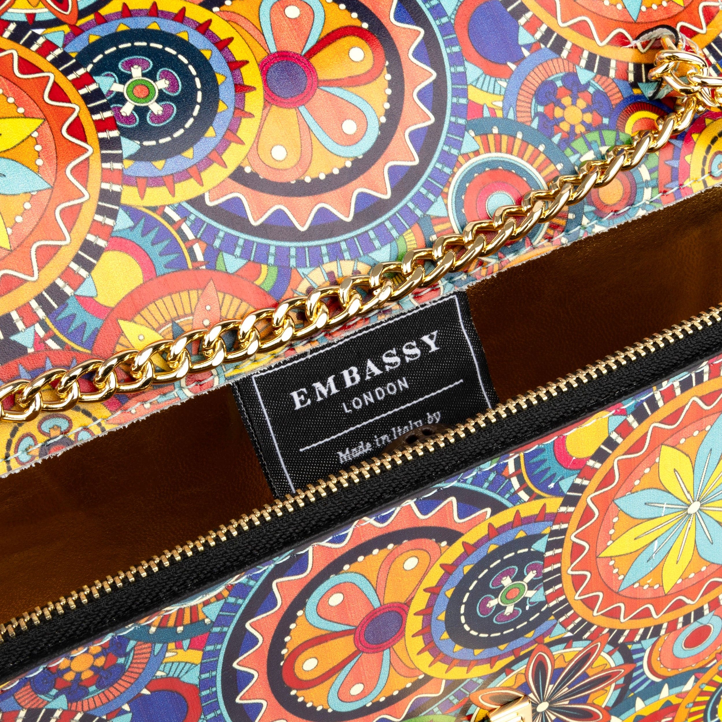 Envy - Signature Print - Women's leather flap clutch bag with strap