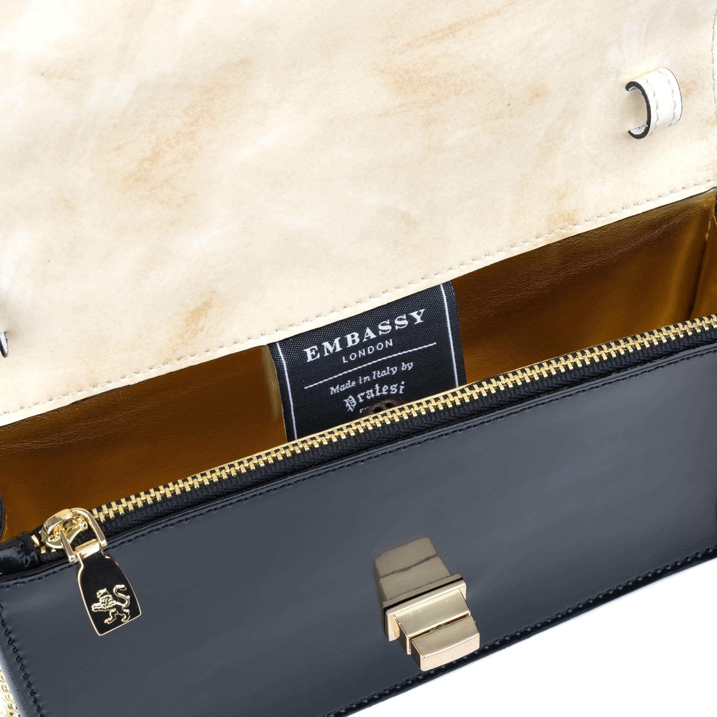 Envy - Cream & Black - Women's leather flap clutch bag with strap