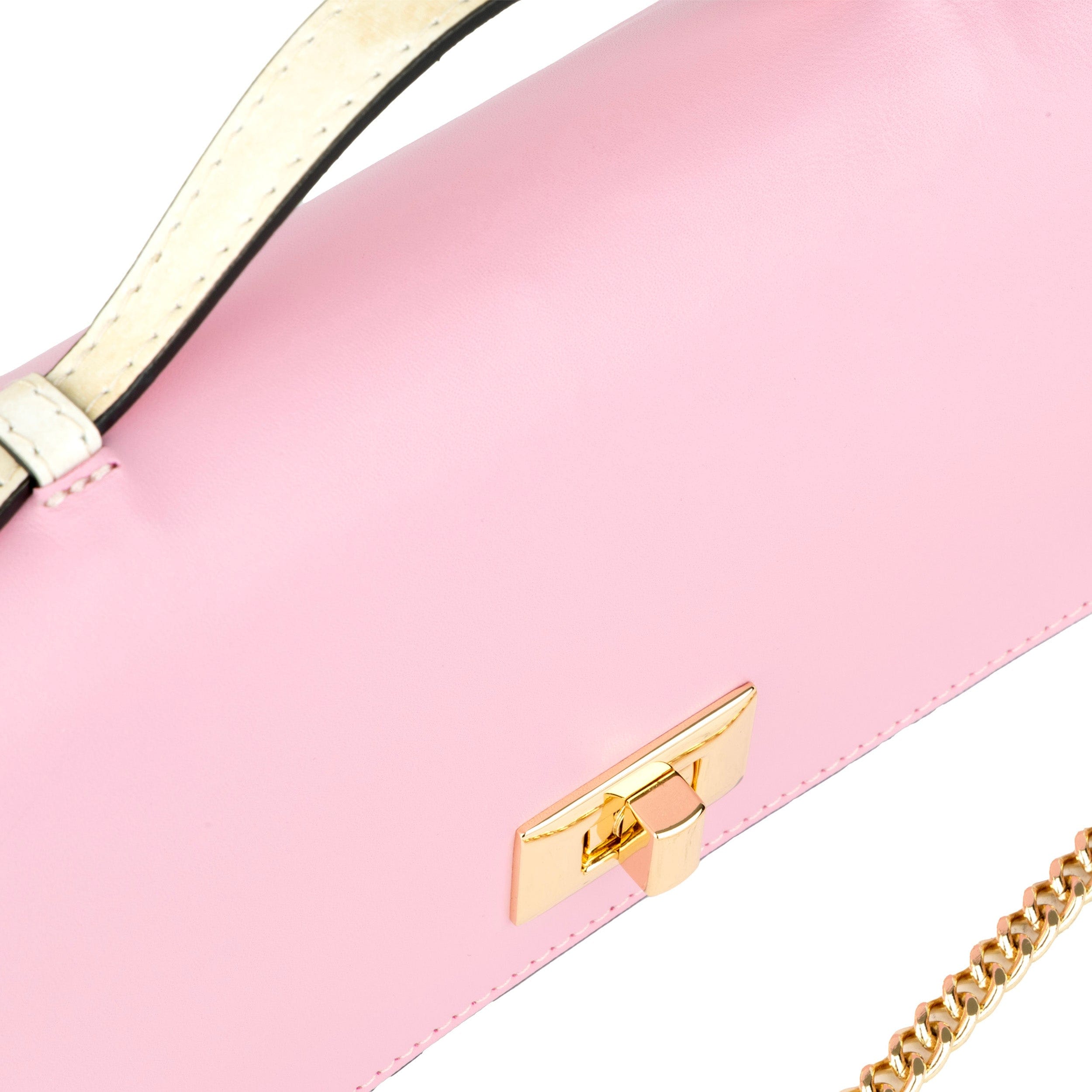 Envy - Pink & Cream - Women's leather flap clutch bag with strap