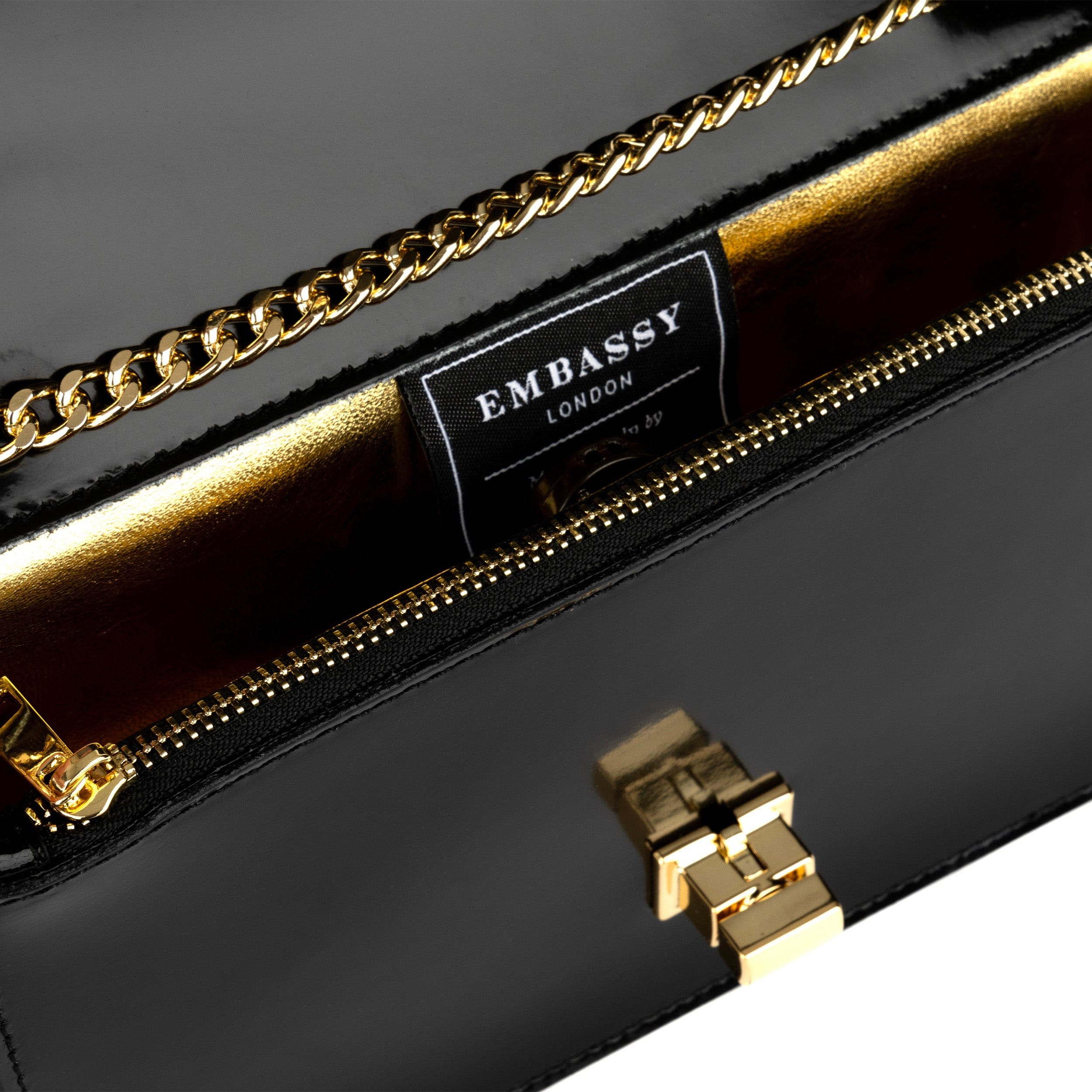 Envy - Black - Women's leather flap clutch bag with strap
