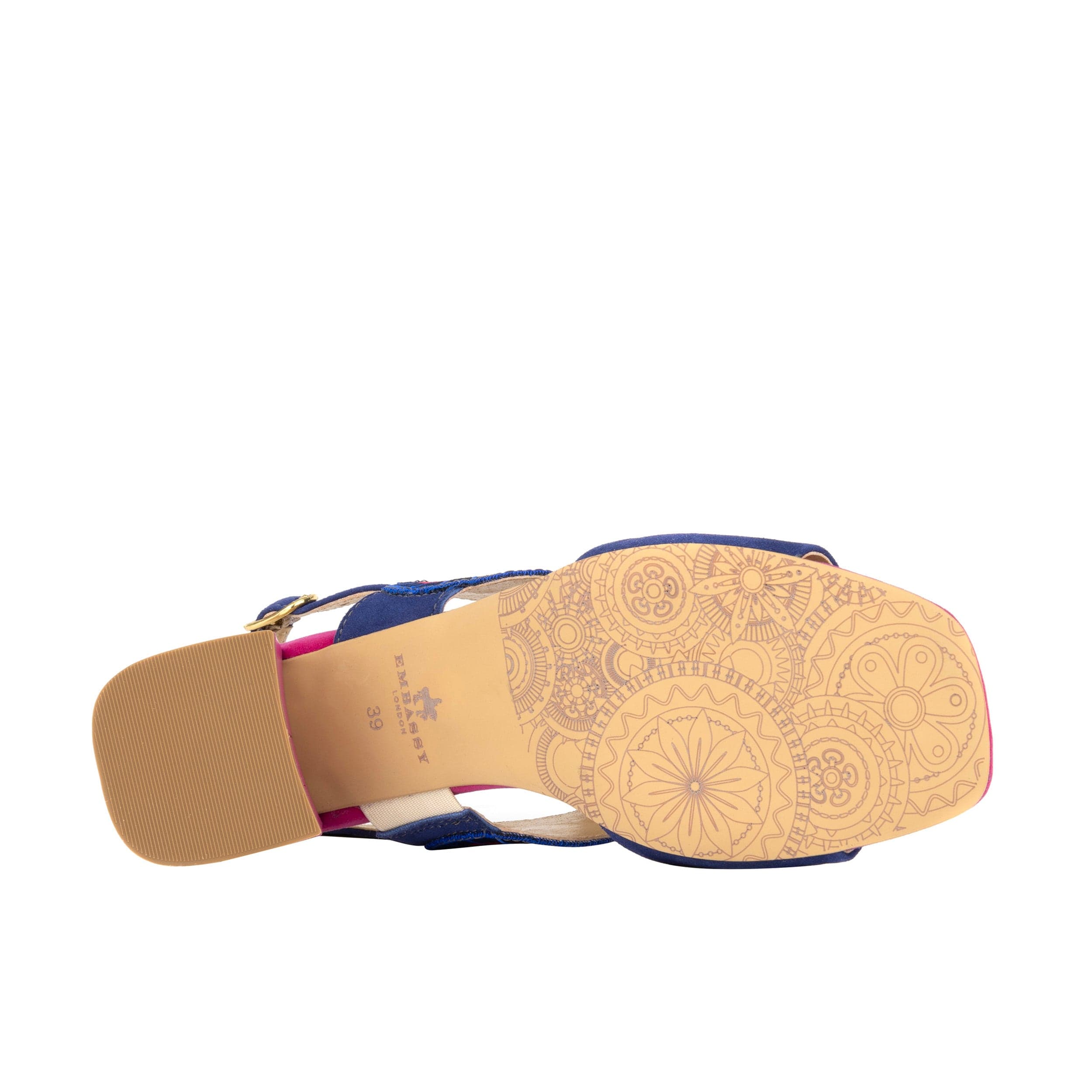 Vibe - Navy & Purple - Women's open-toe and ankle strap block heel leather sandal
