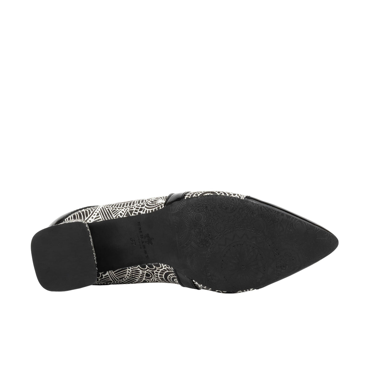Harlowe High - Black & White & Graphic Print - Women's leather block heel pumps