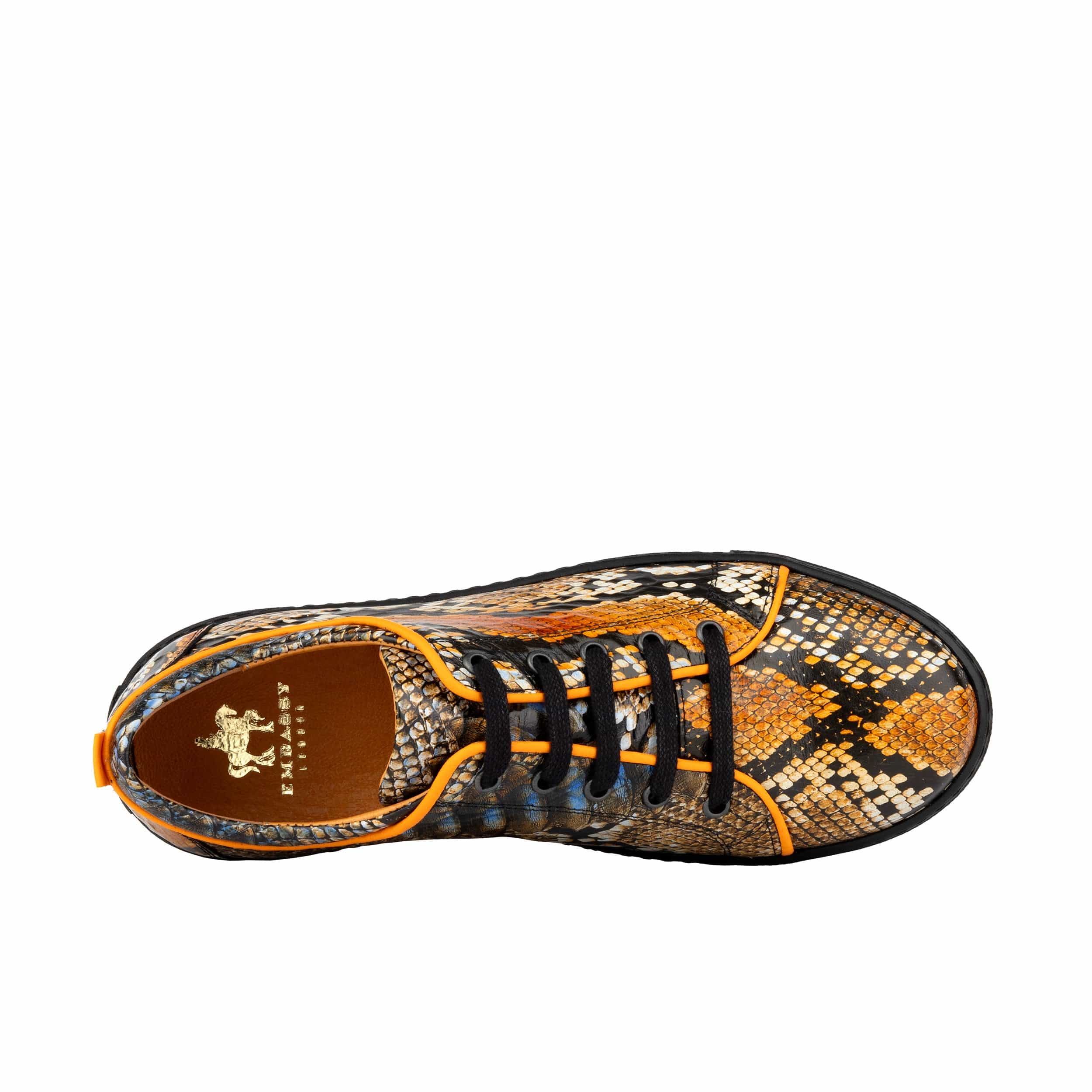 Camila - Black & Orange Snake - Women’s Chunky Leather Platform Trainer