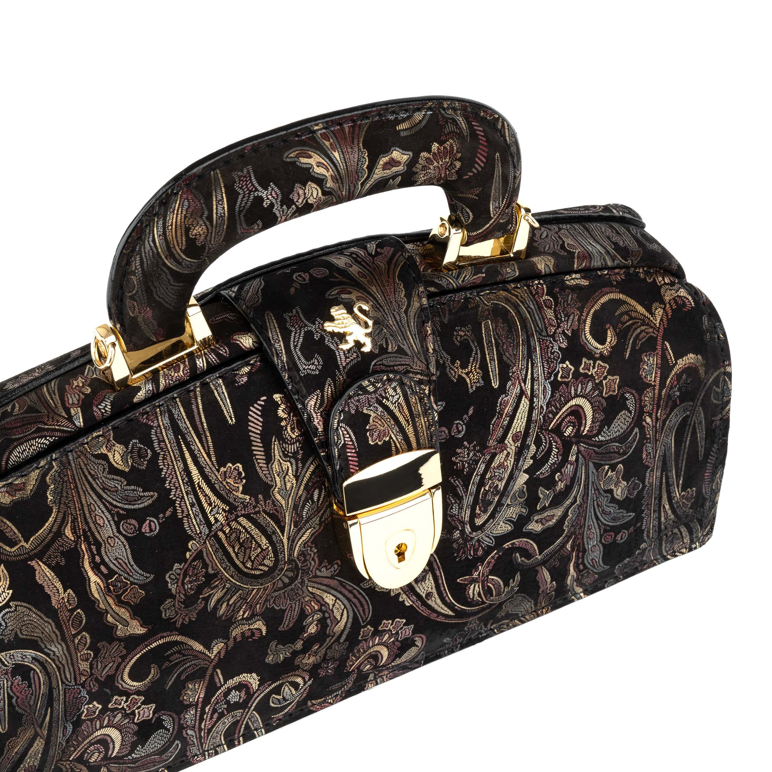 Gazelle - Black & Gold & Burgundy - Women’s patent leather top handle & crossbody bag