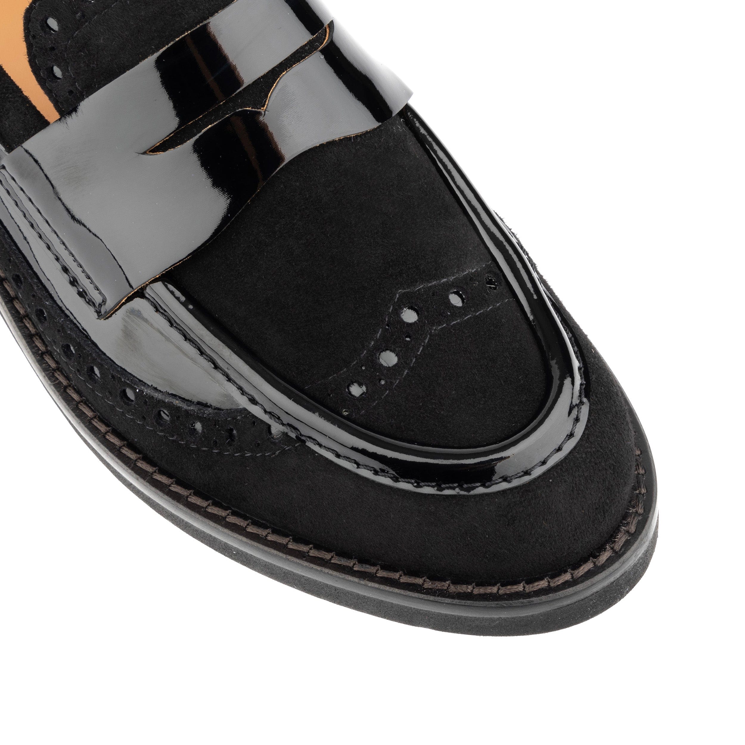Angelina - Black - Women's leather almond toe penny loafer with broguing