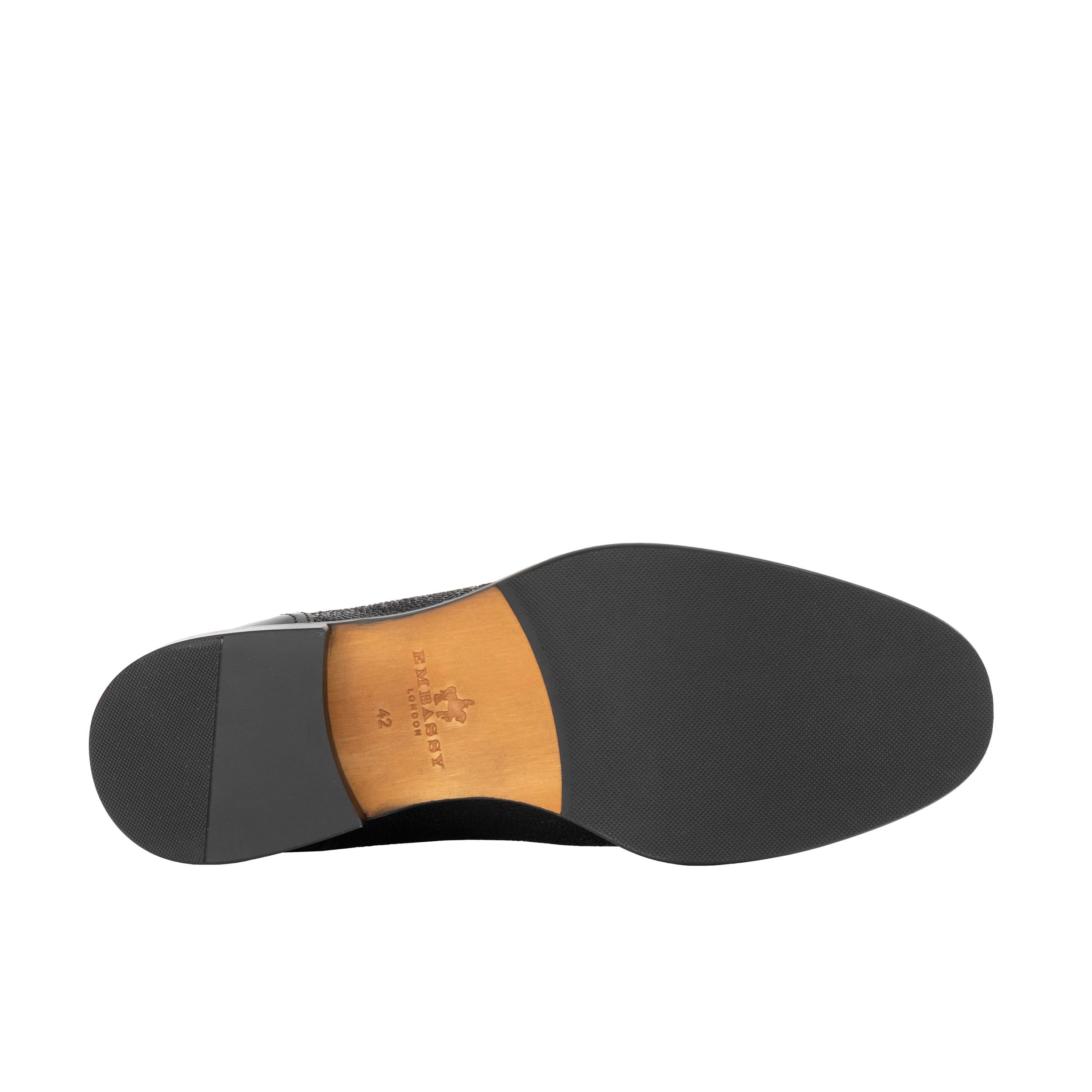 Orlando - Black & Yellow Flowers - Men's toe cap dressy black shoe with flower print leather