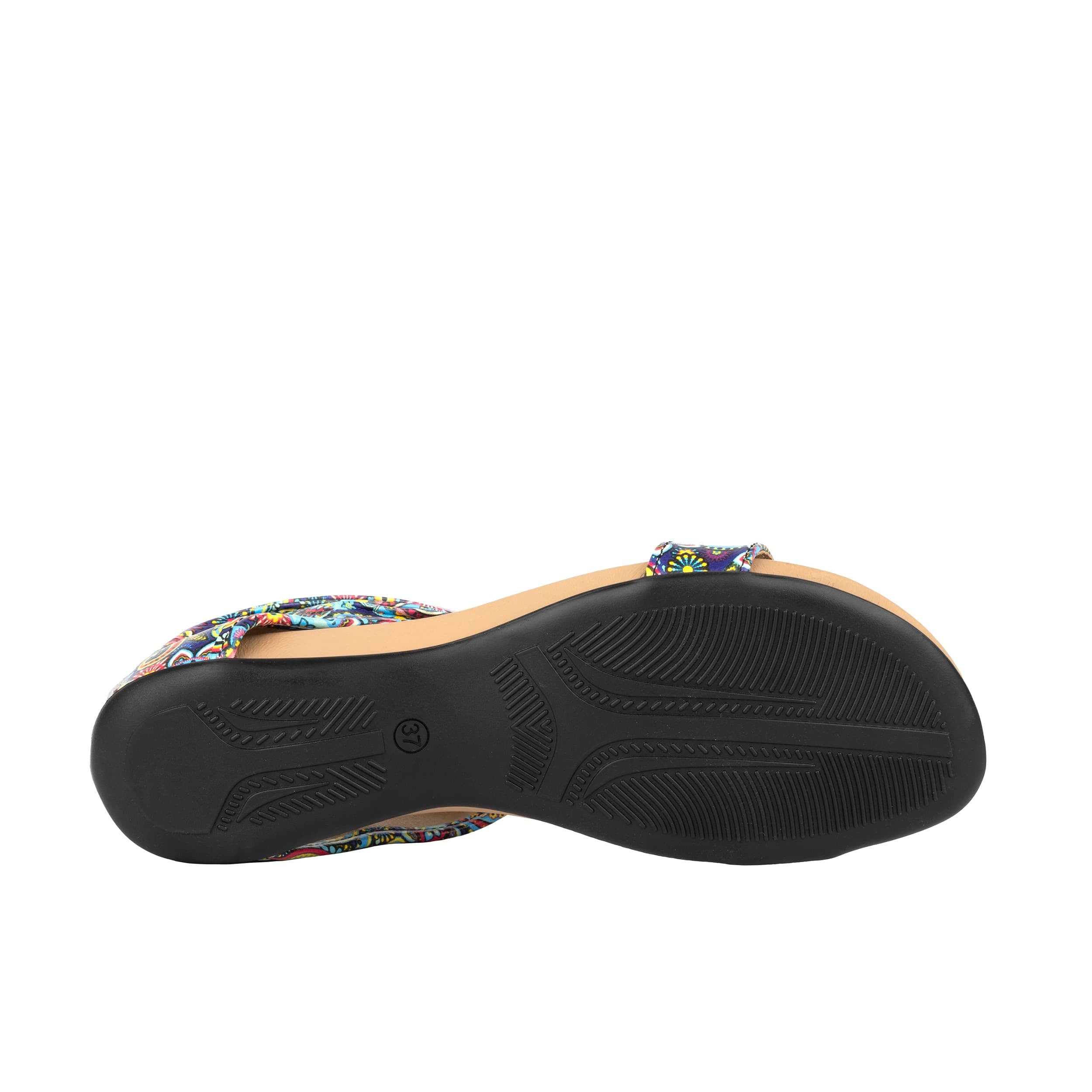 Downtown - Festival Blue - Women's flat T-bar sandal with covered heel